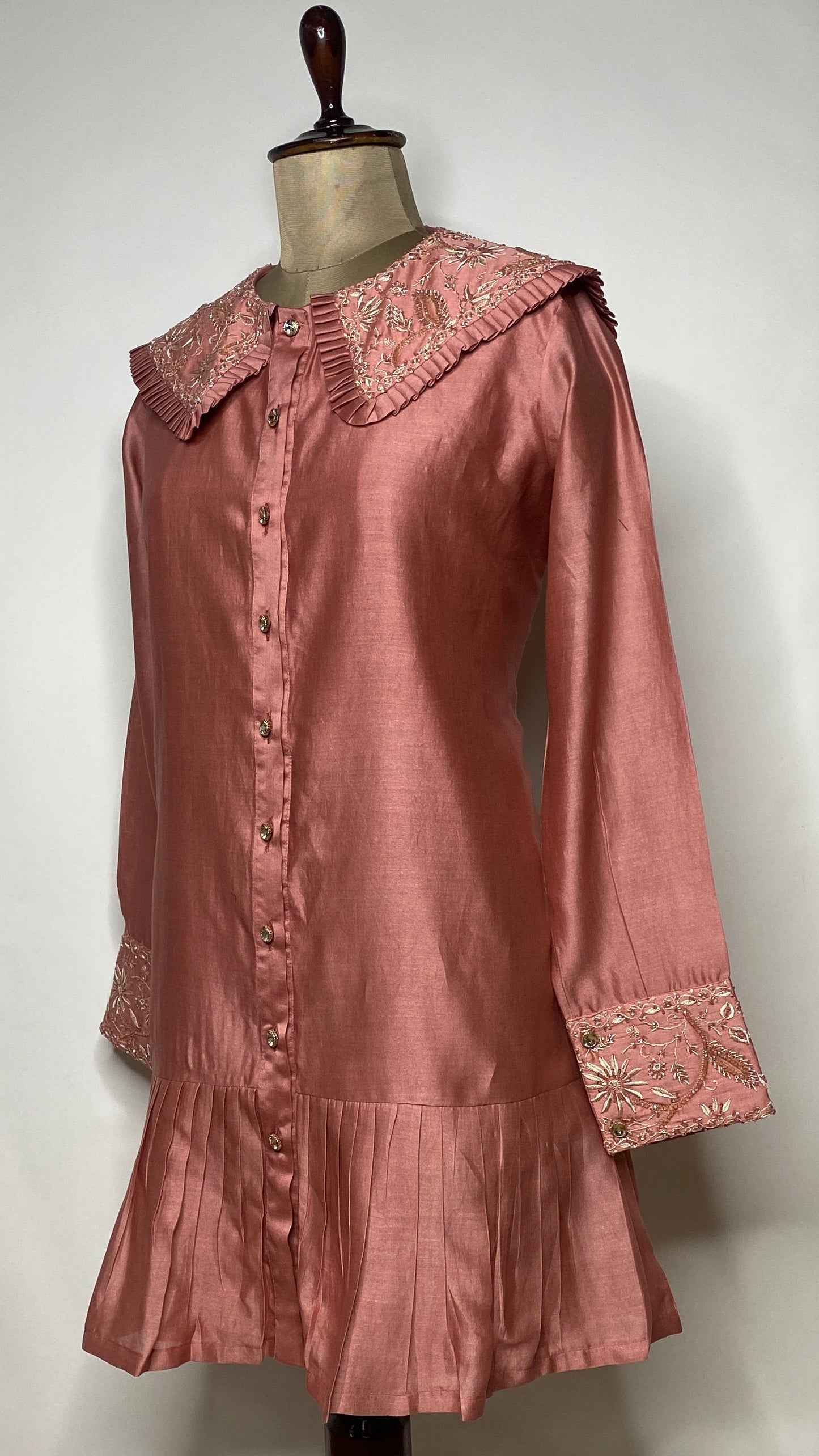 Dusty Rose Peter Pan Collar Chikankari Skater Dress