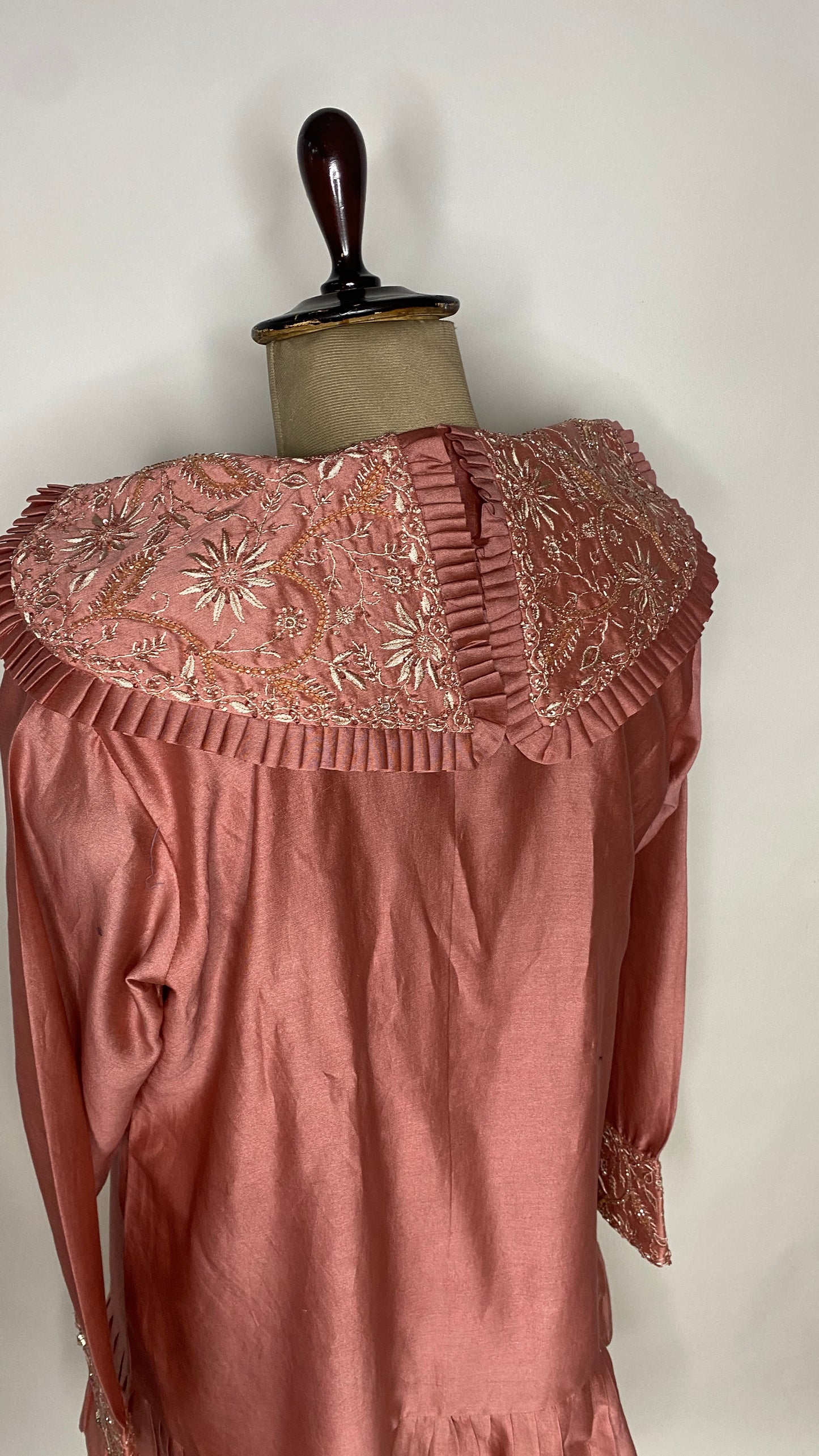 Dusty Rose Peter Pan Collar Chikankari Skater Dress