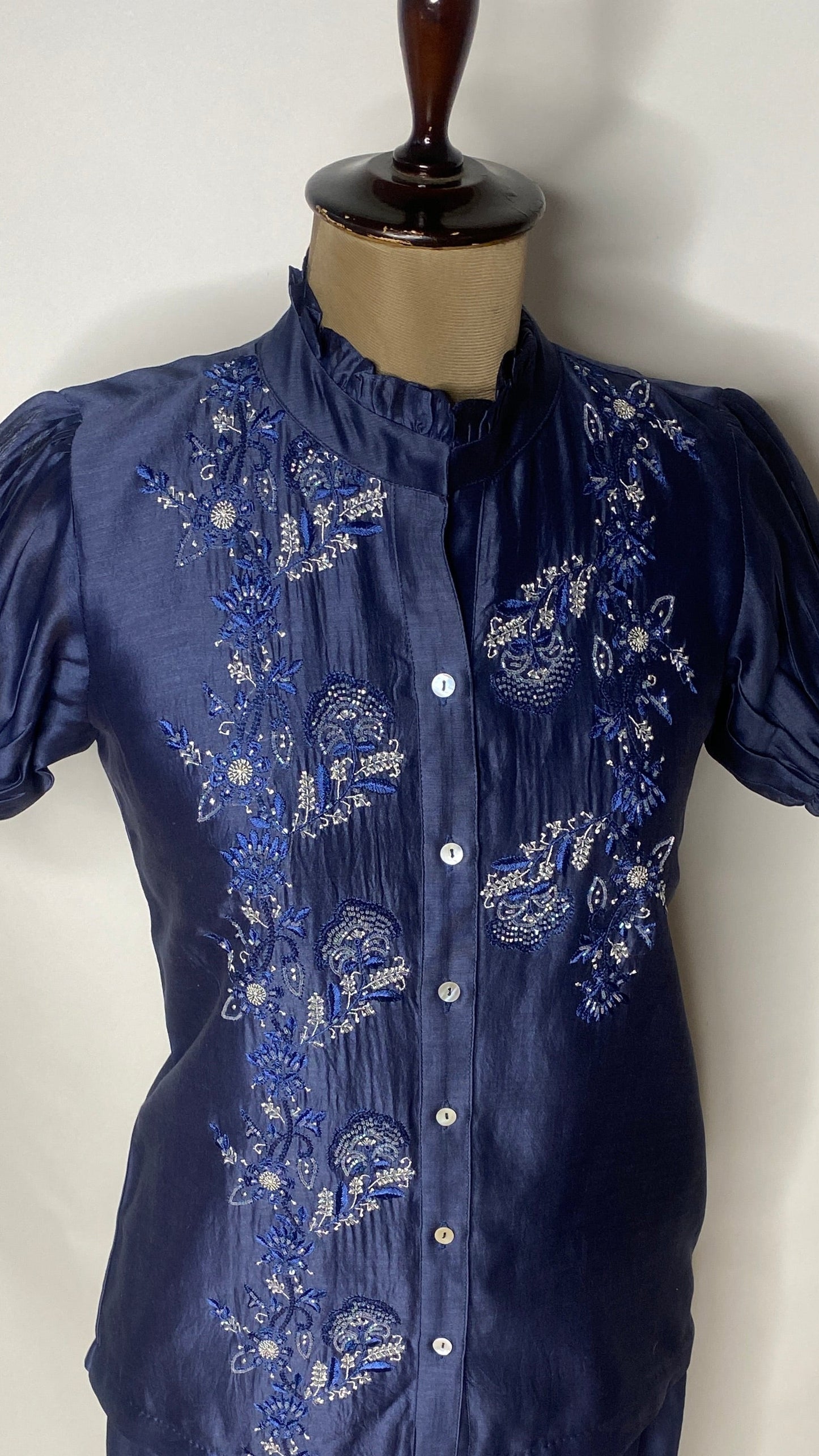 Navy Blue Half Sleeve Chikankari Shirt