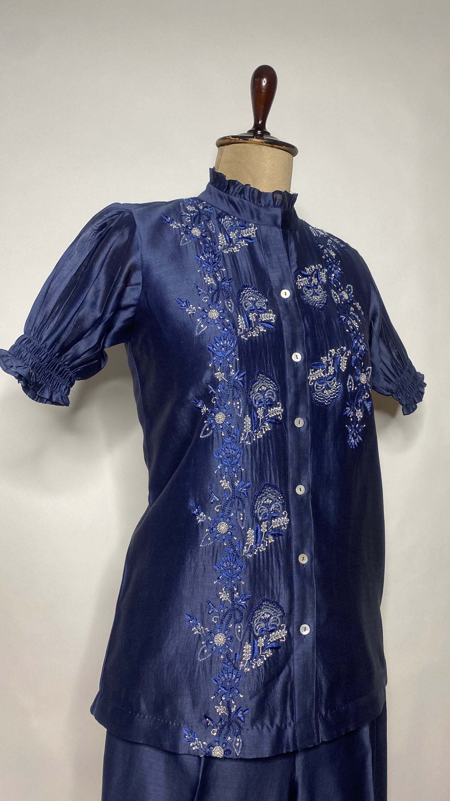 Navy Blue Half Sleeve Chikankari Shirt