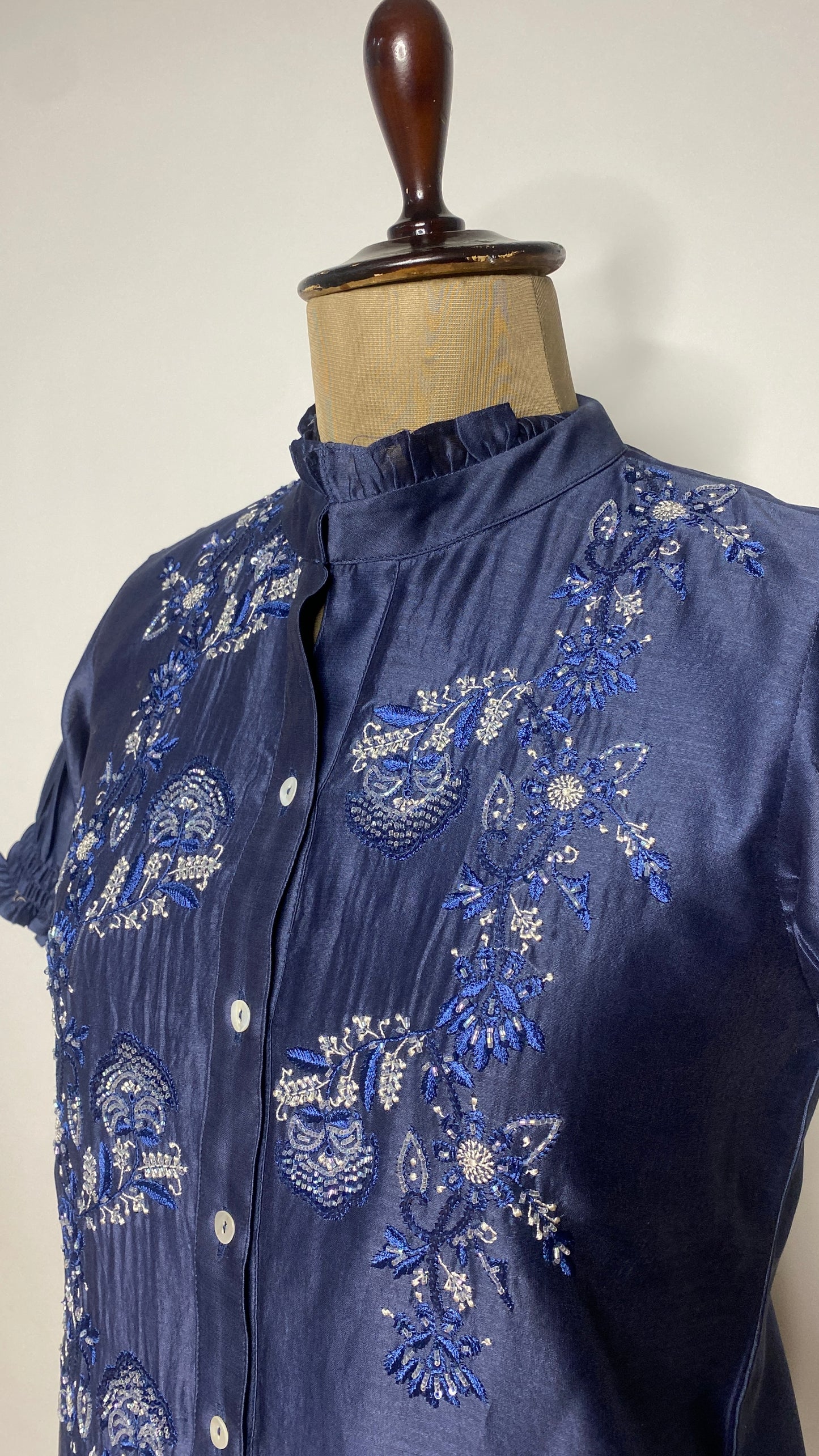 Navy Blue Half Sleeve Chikankari Shirt