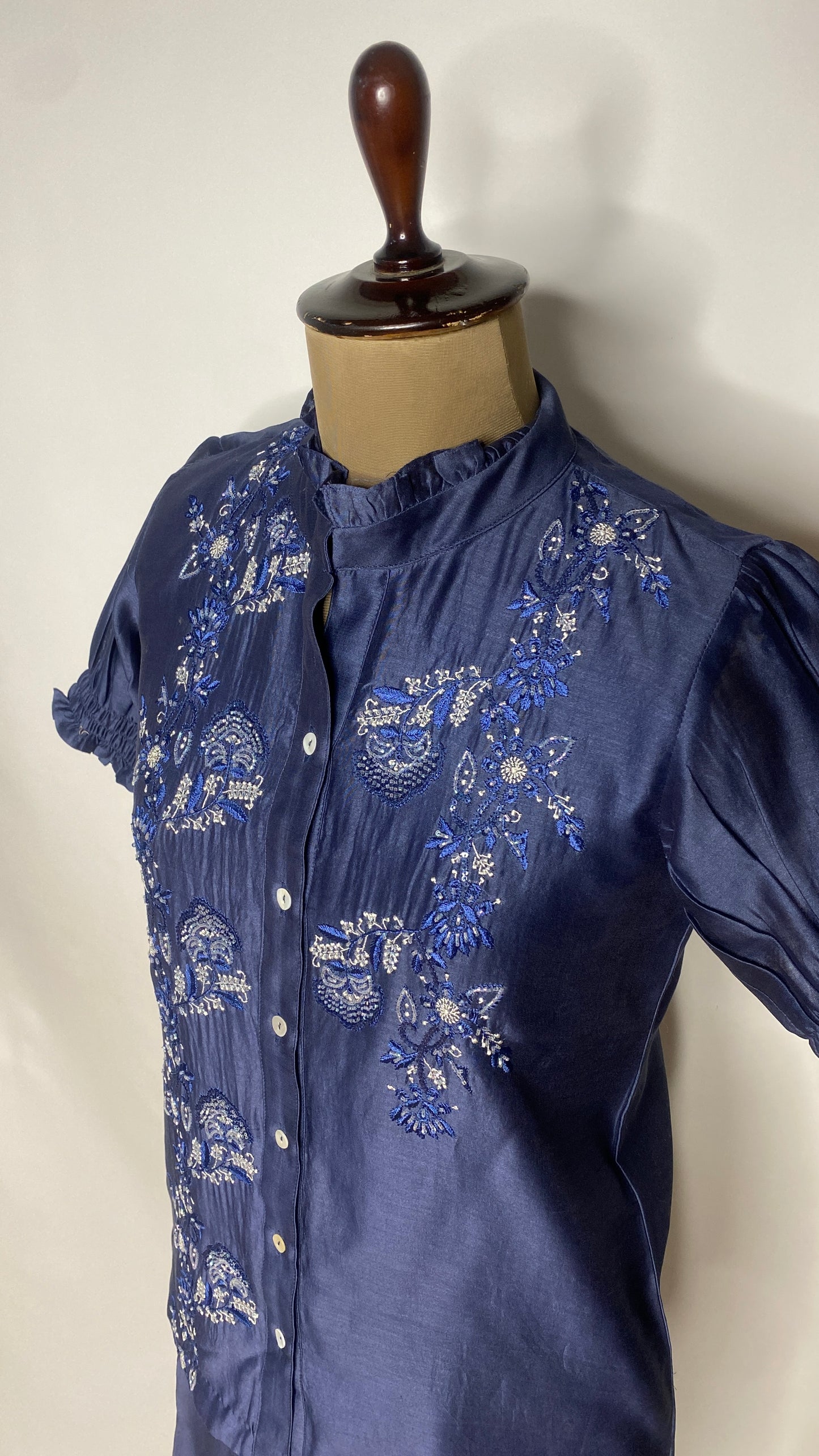 Navy Blue Half Sleeve Chikankari Shirt