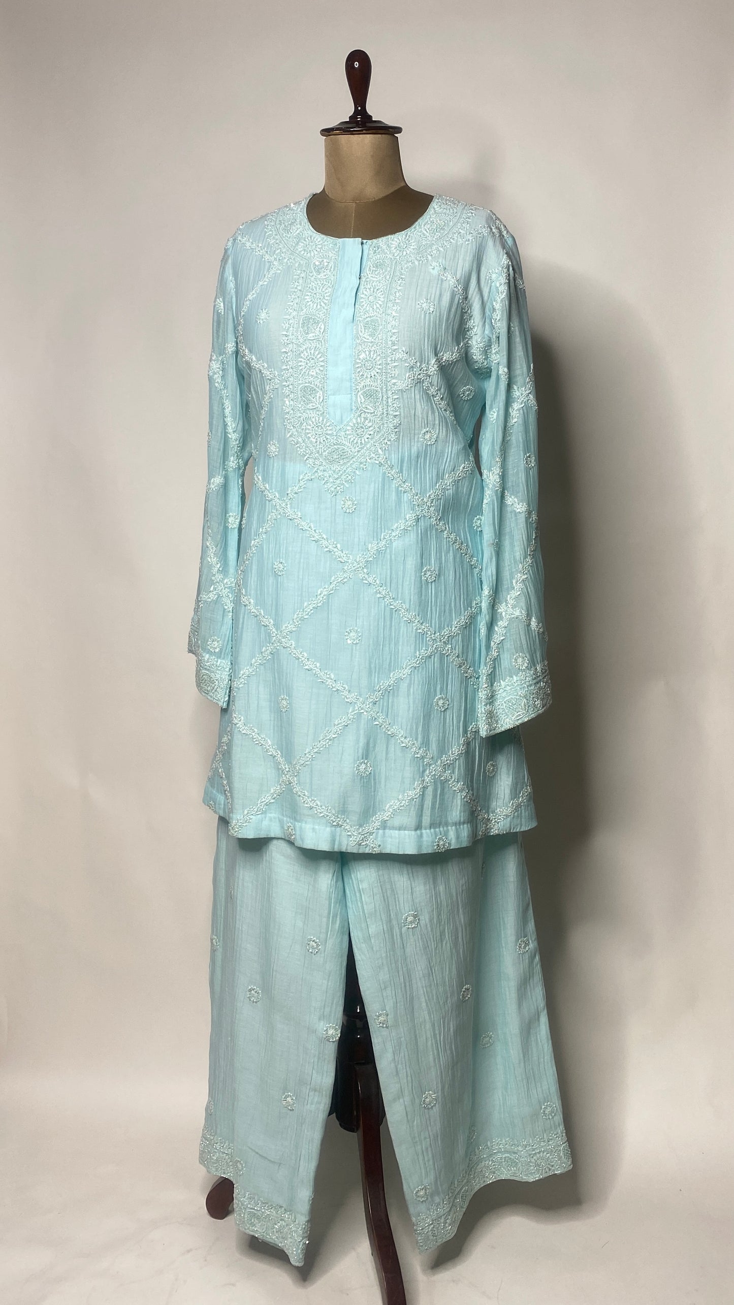 Aqua Blue Chikankari Festive Co-ord Set