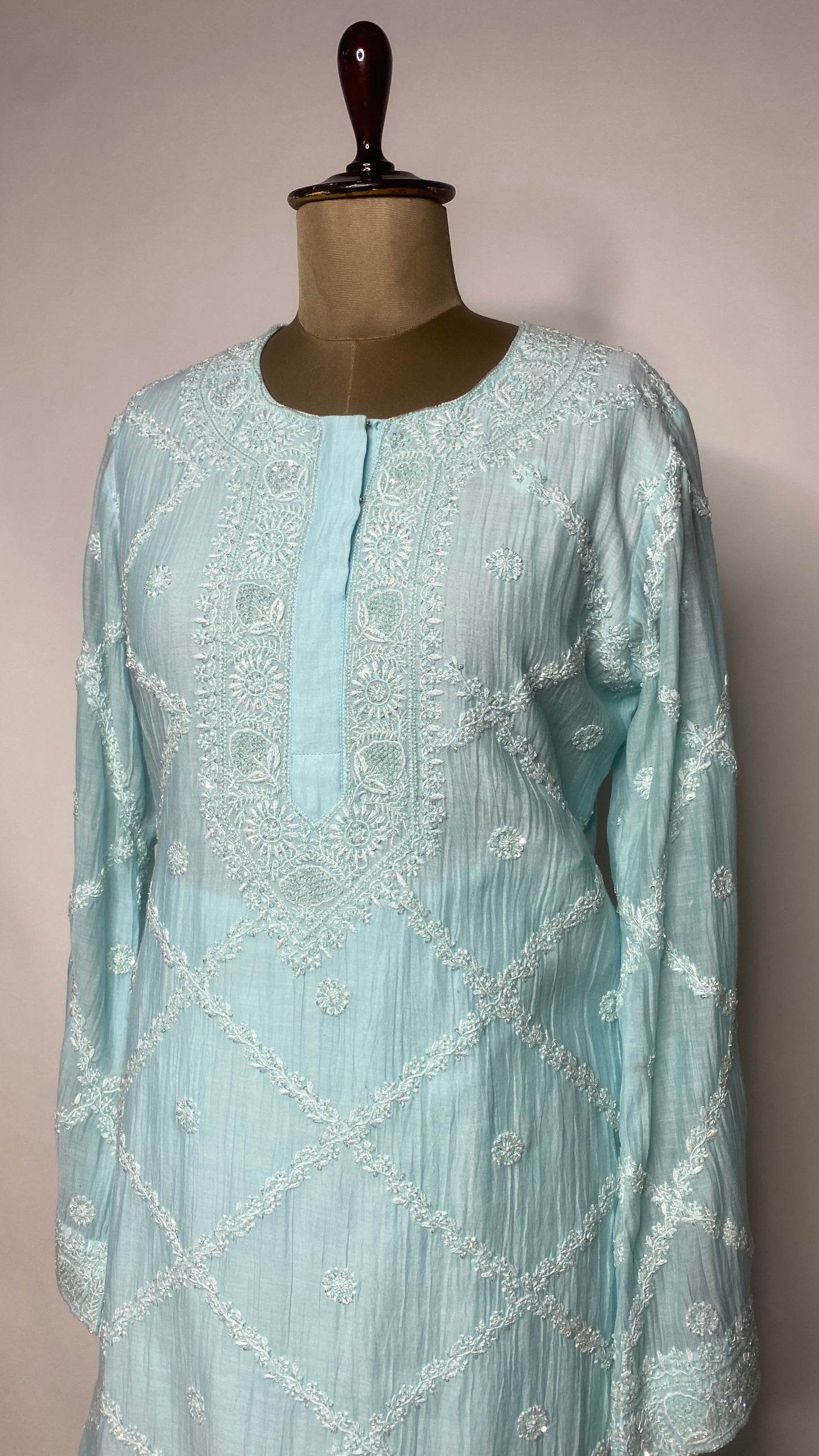 Aqua Blue Chikankari Festive Co-ord Set