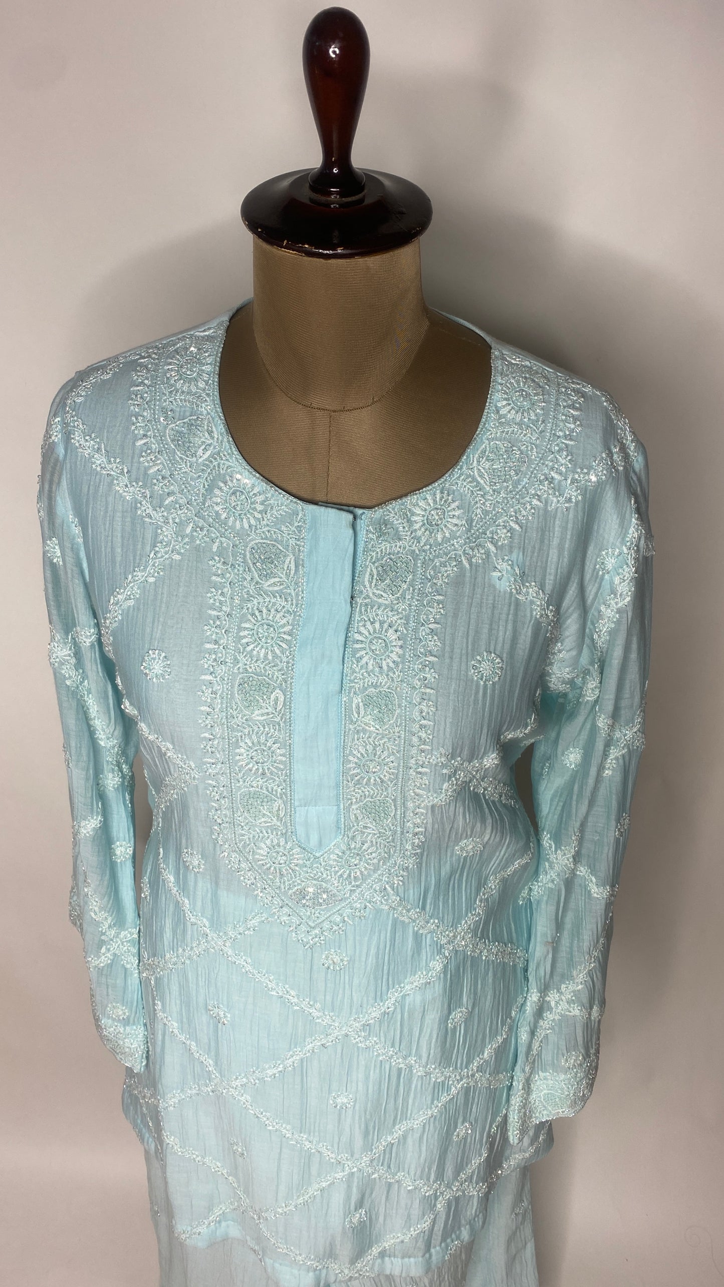 Aqua Blue Chikankari Festive Co-ord Set