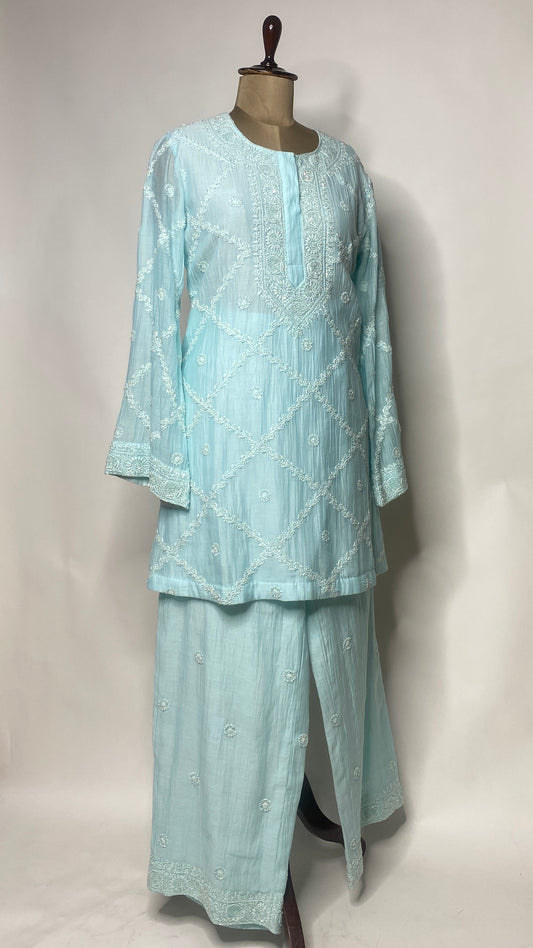 Aqua Blue Chikankari Festive Co-ord Set