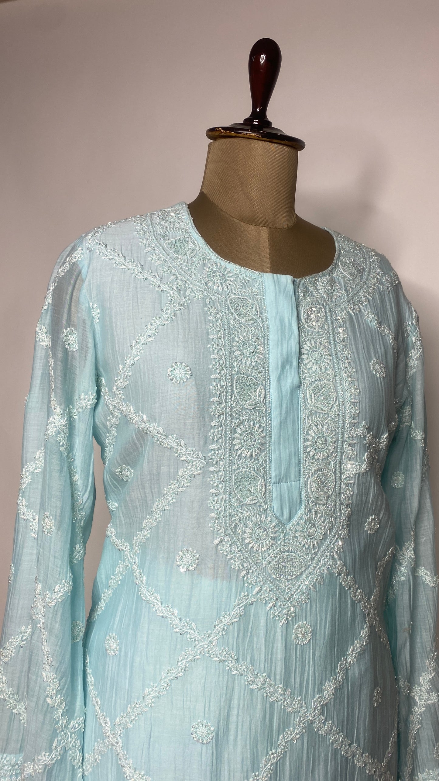 Aqua Blue Chikankari Festive Co-ord Set
