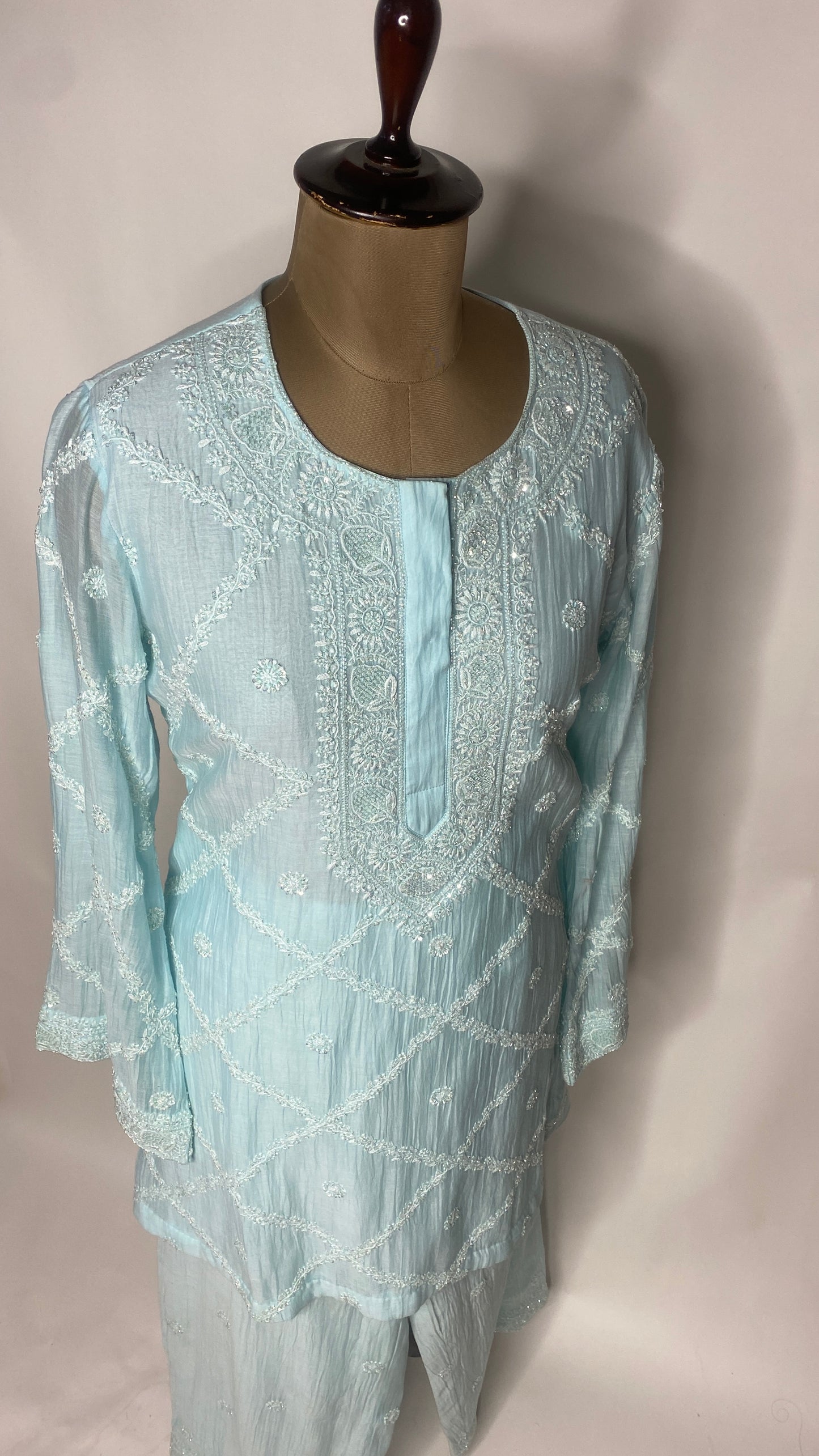 Aqua Blue Chikankari Festive Co-ord Set