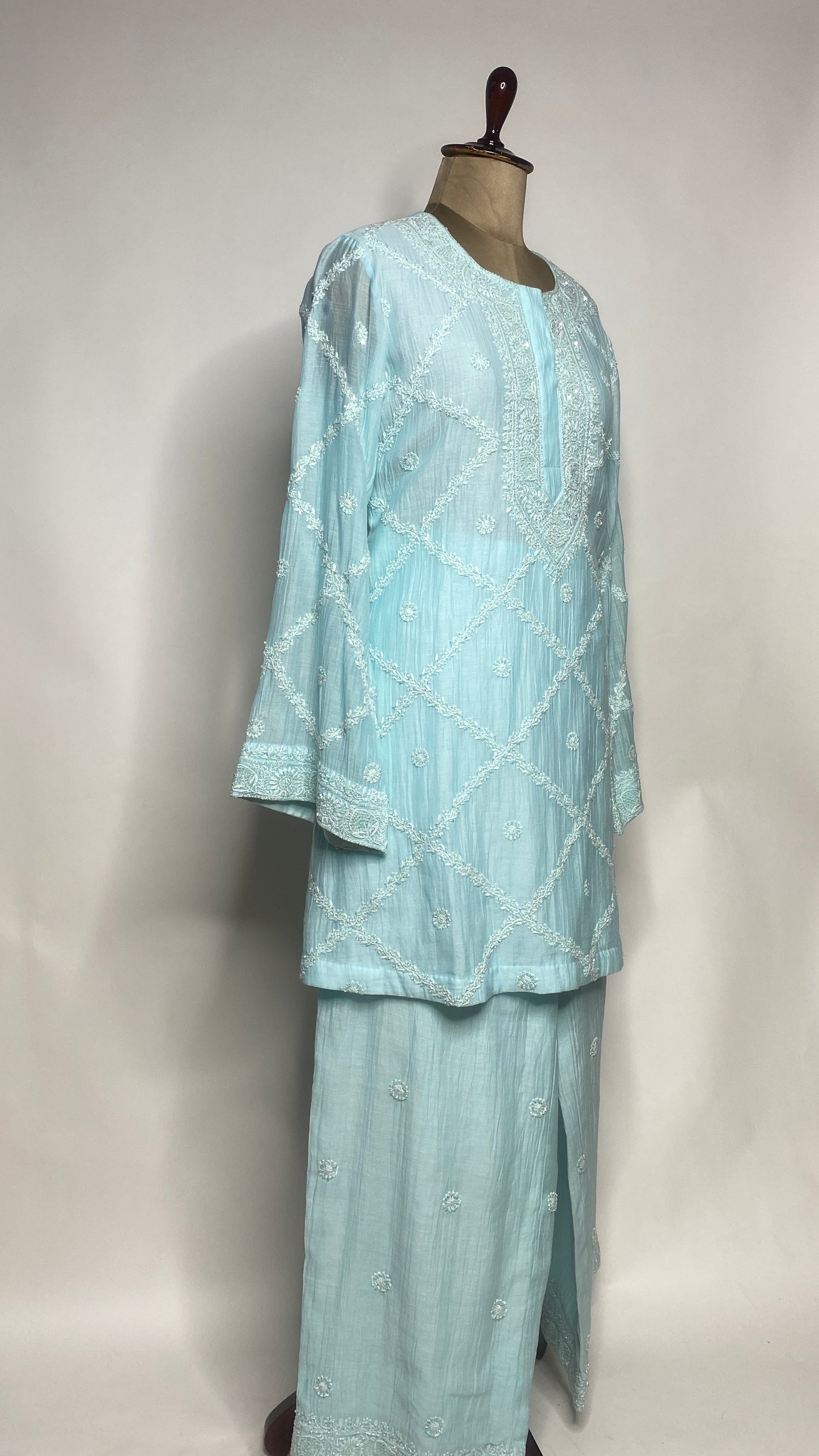 Aqua Blue Chikankari Festive Co-ord Set