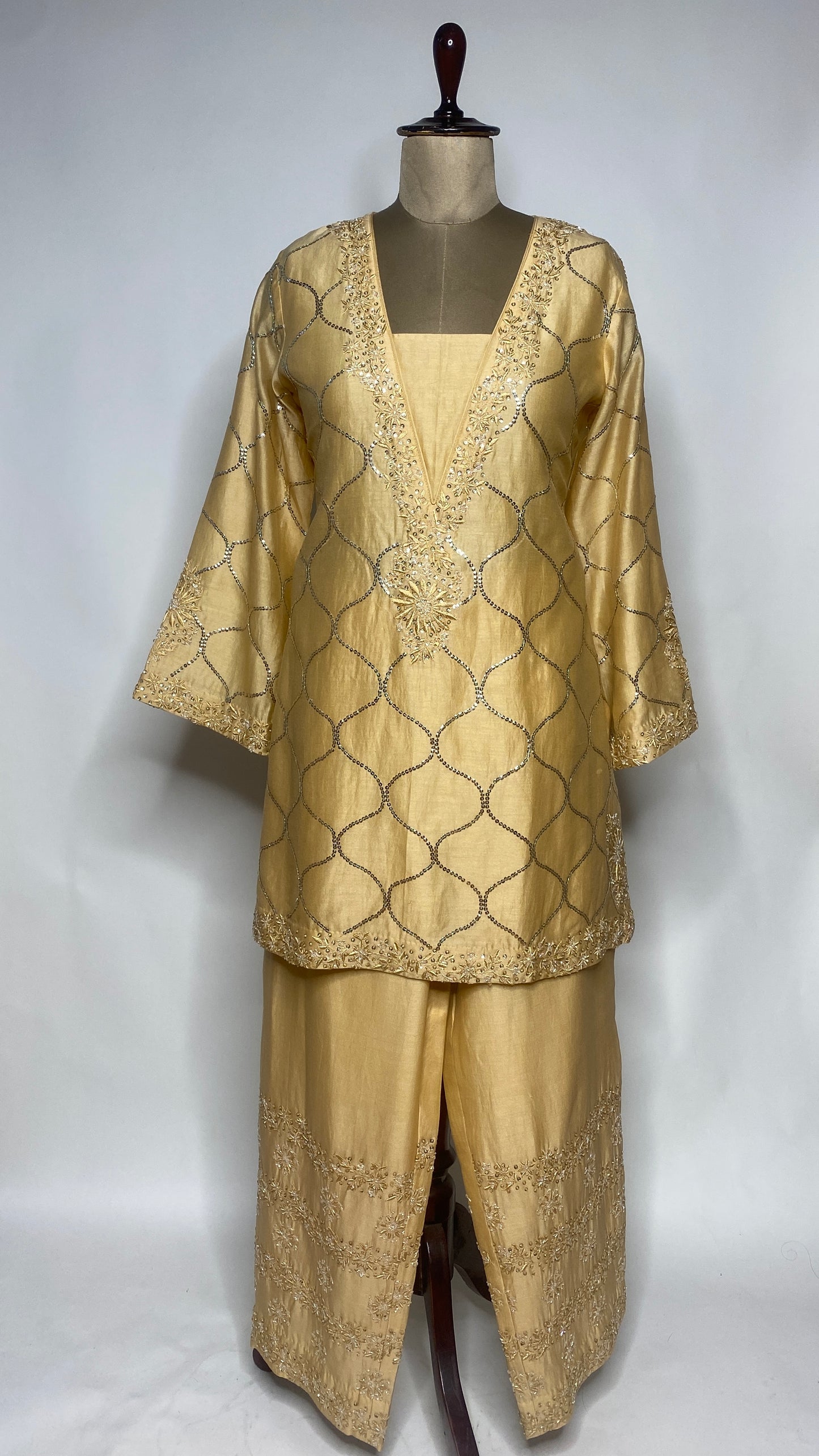 Light Gold Chikankari Short Kurta Set