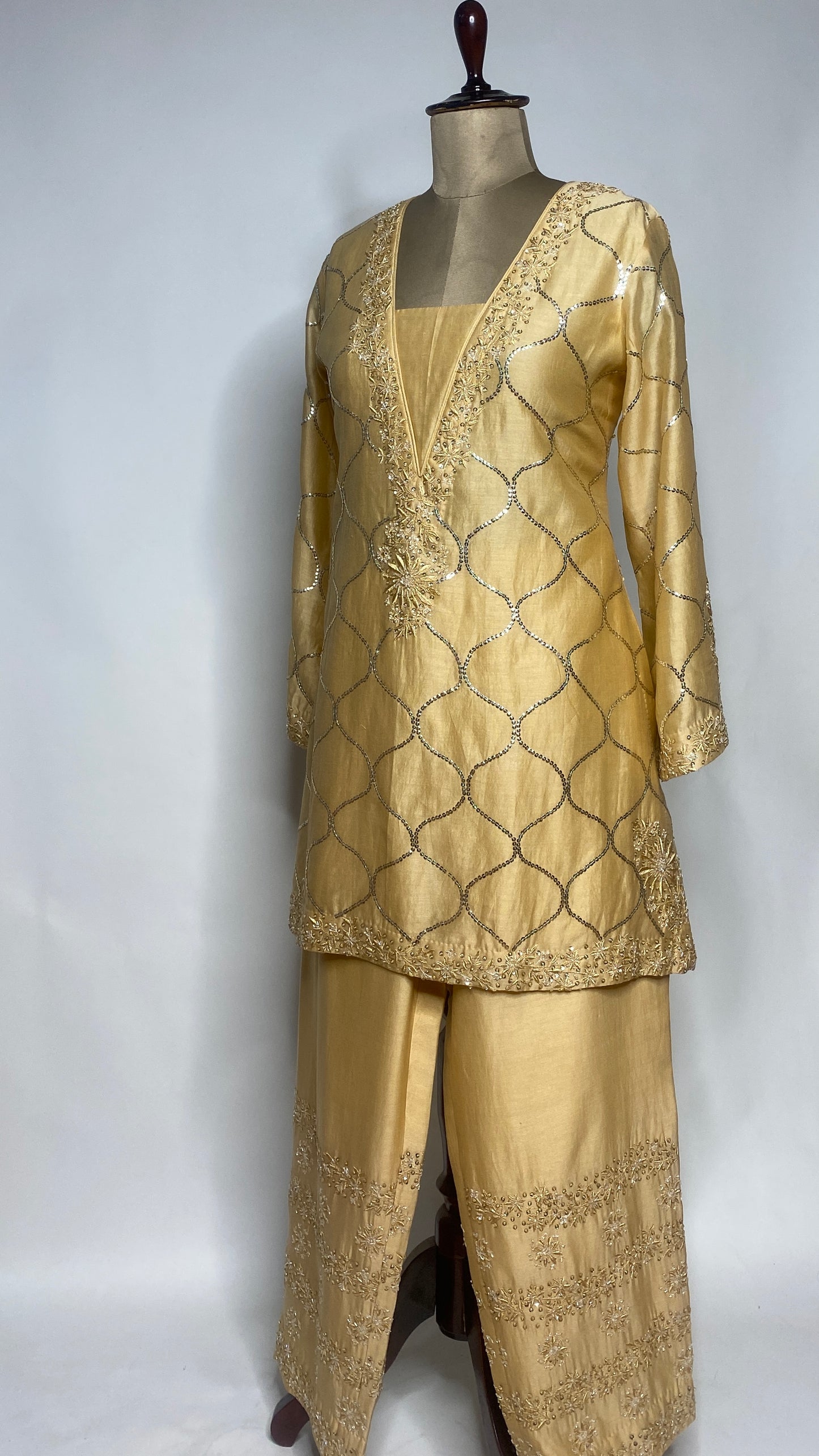 Light Gold Chikankari Short Kurta Set