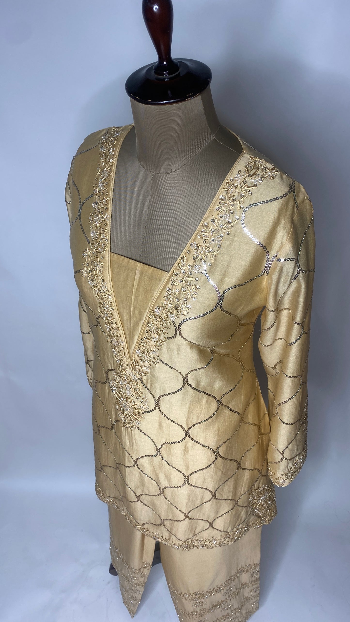 Light Gold Chikankari Short Kurta Set