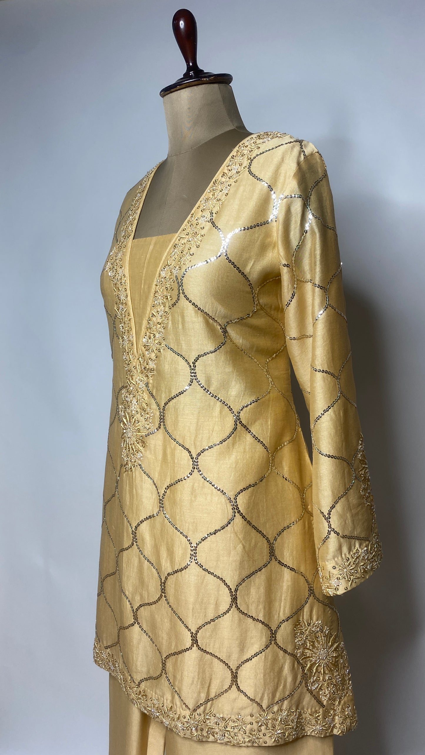 Light Gold Chikankari Short Kurta Set