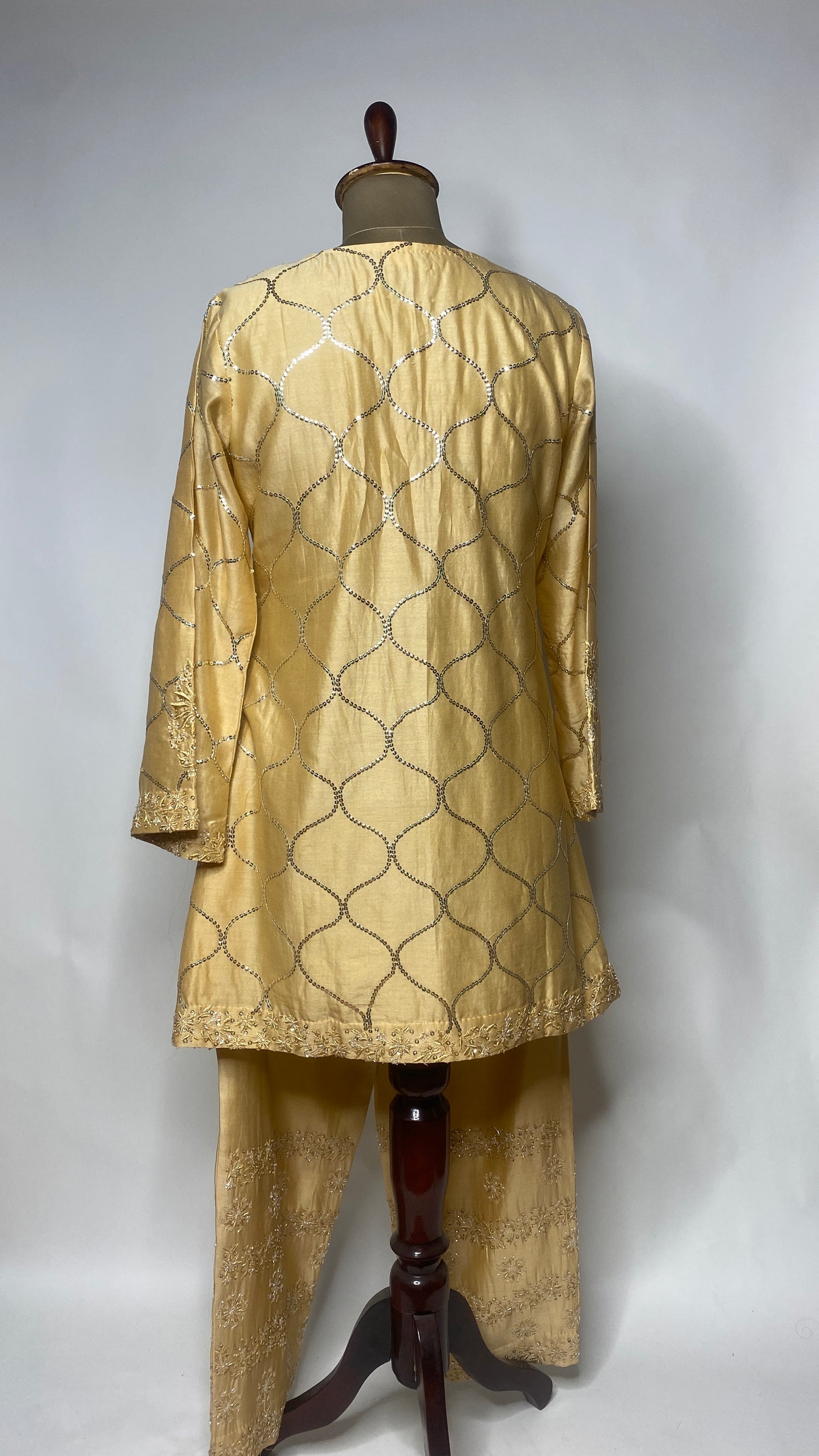 Light Gold Chikankari Short Kurta Set