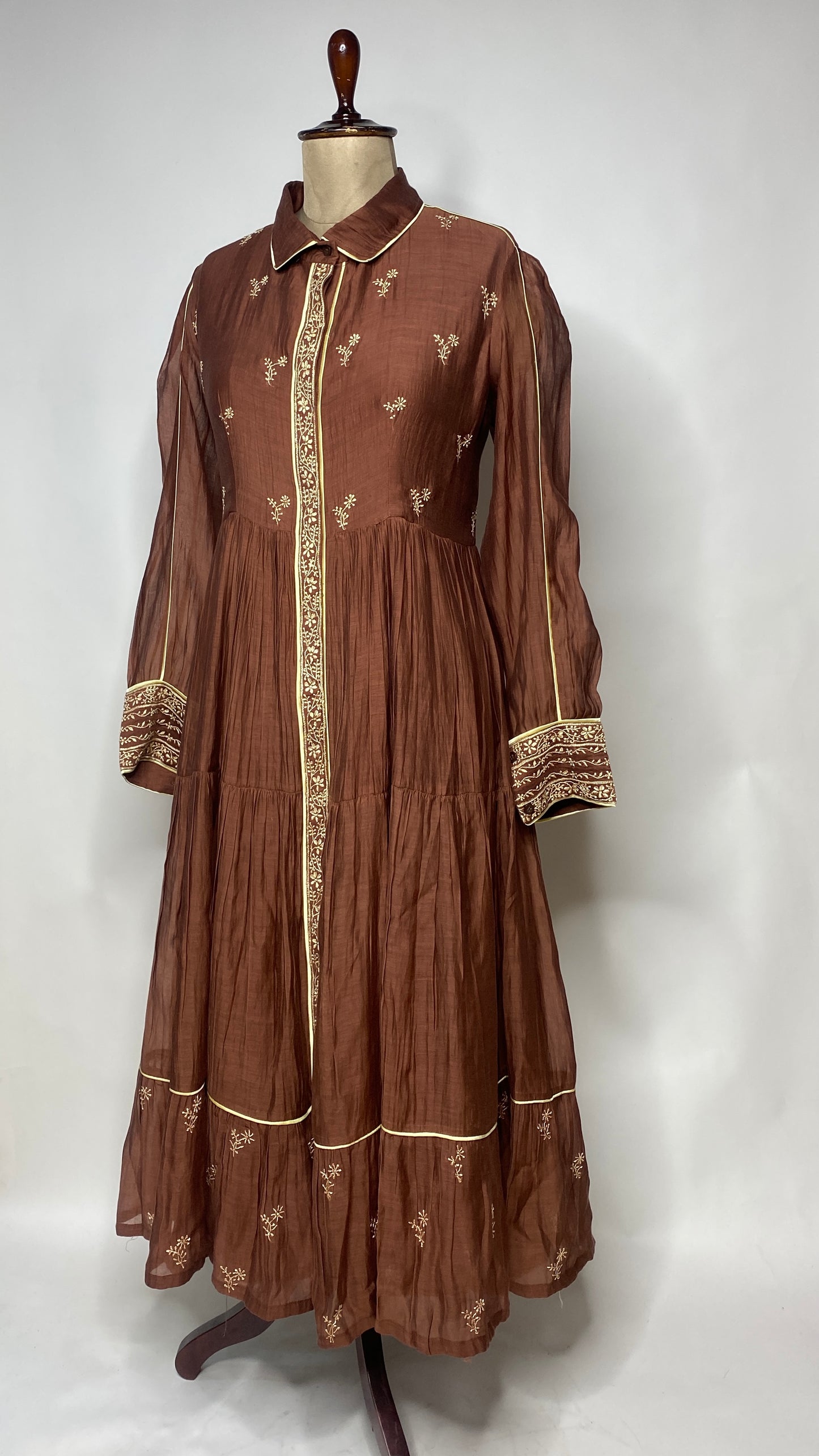 Coco Brown Flared Long Tier Dress
