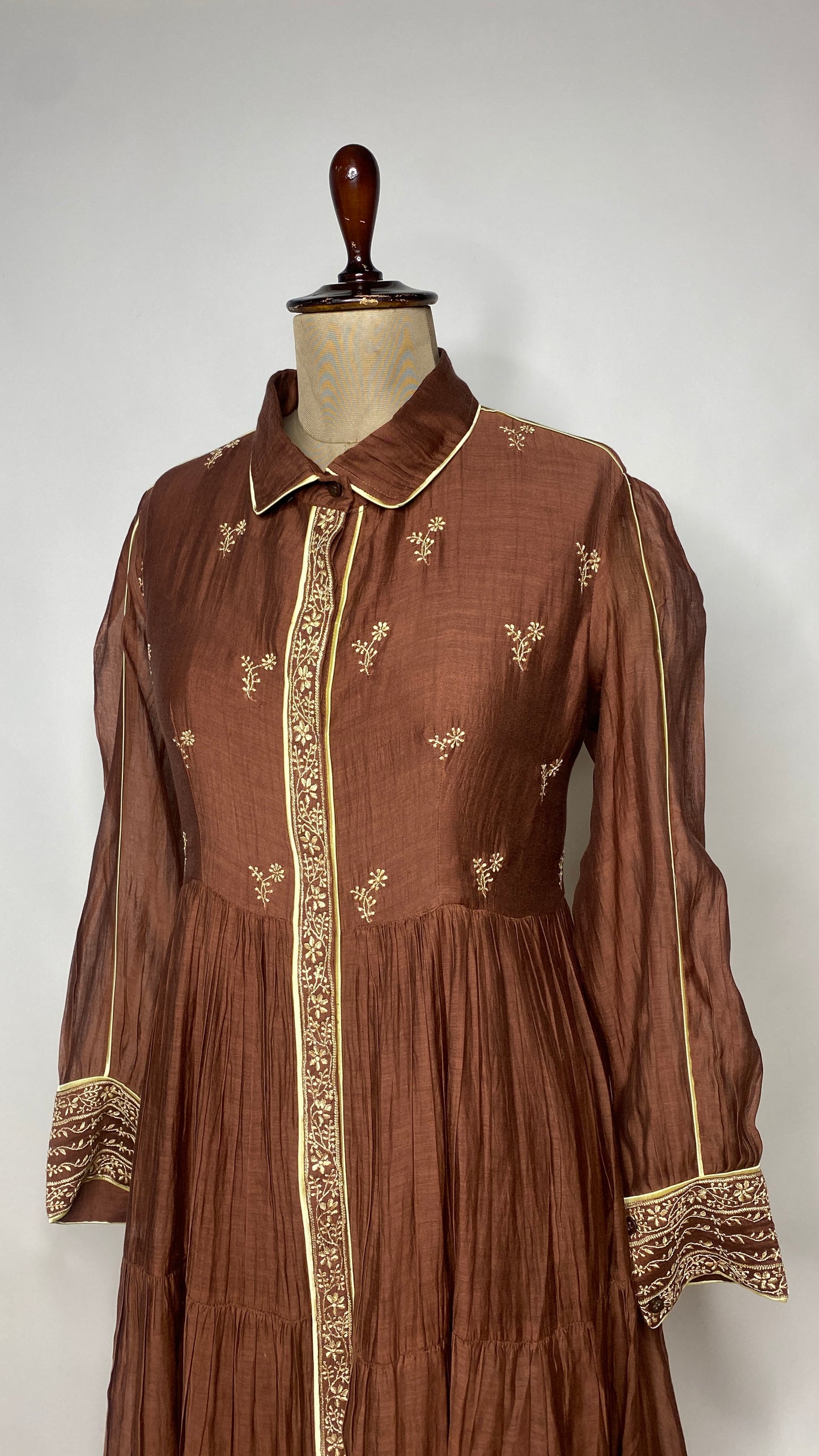 Coco Brown Flared Long Tier Dress