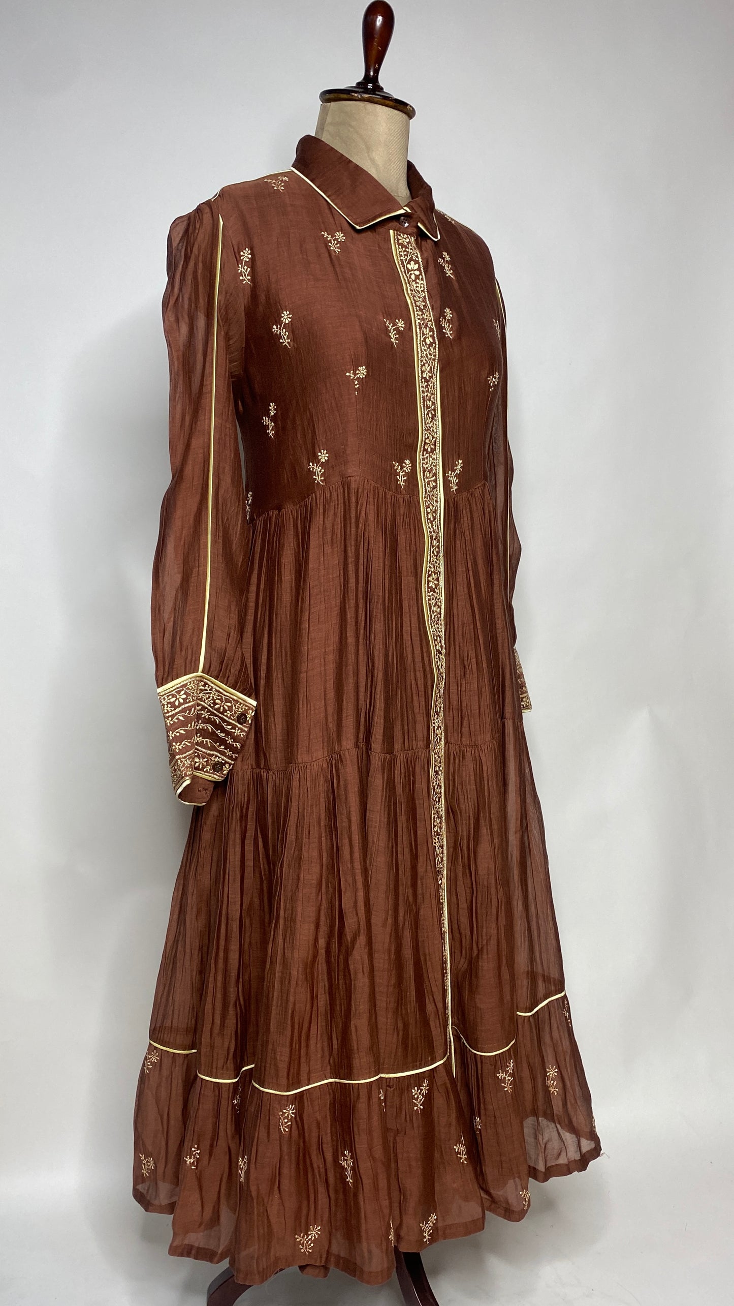Coco Brown Flared Long Tier Dress