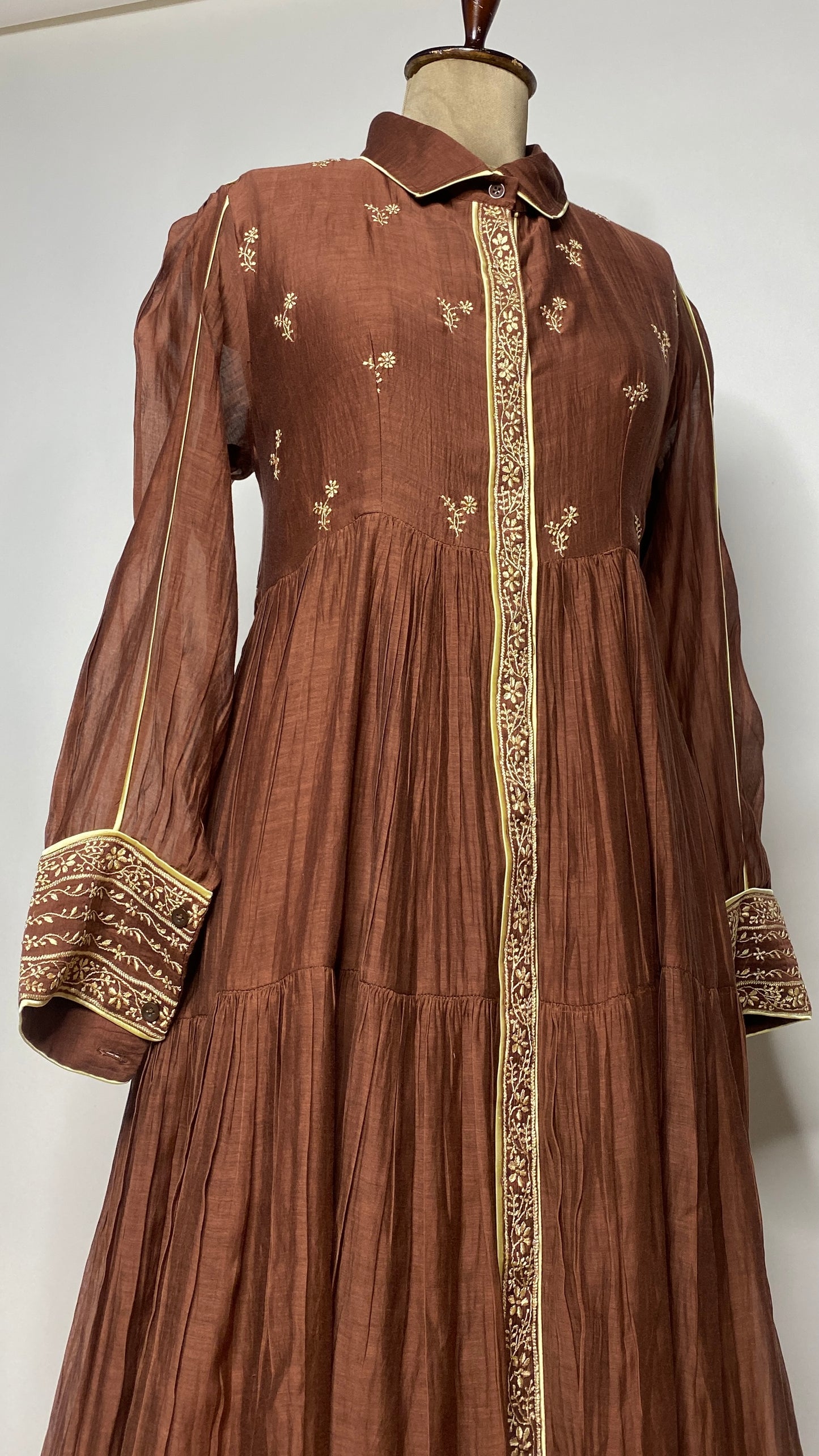 Coco Brown Flared Long Tier Dress