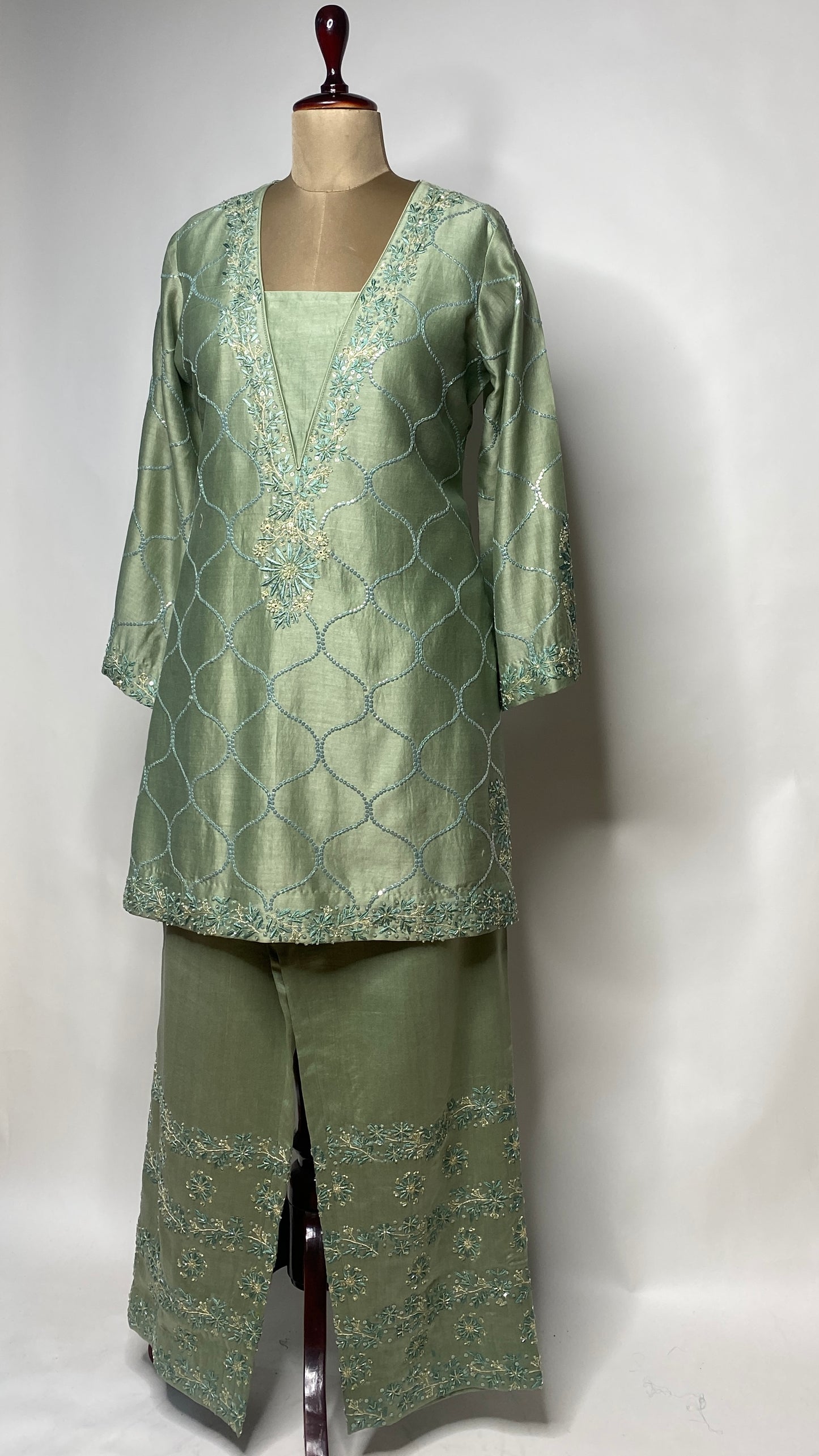 Olive Green Chikankari Short Kurta Set