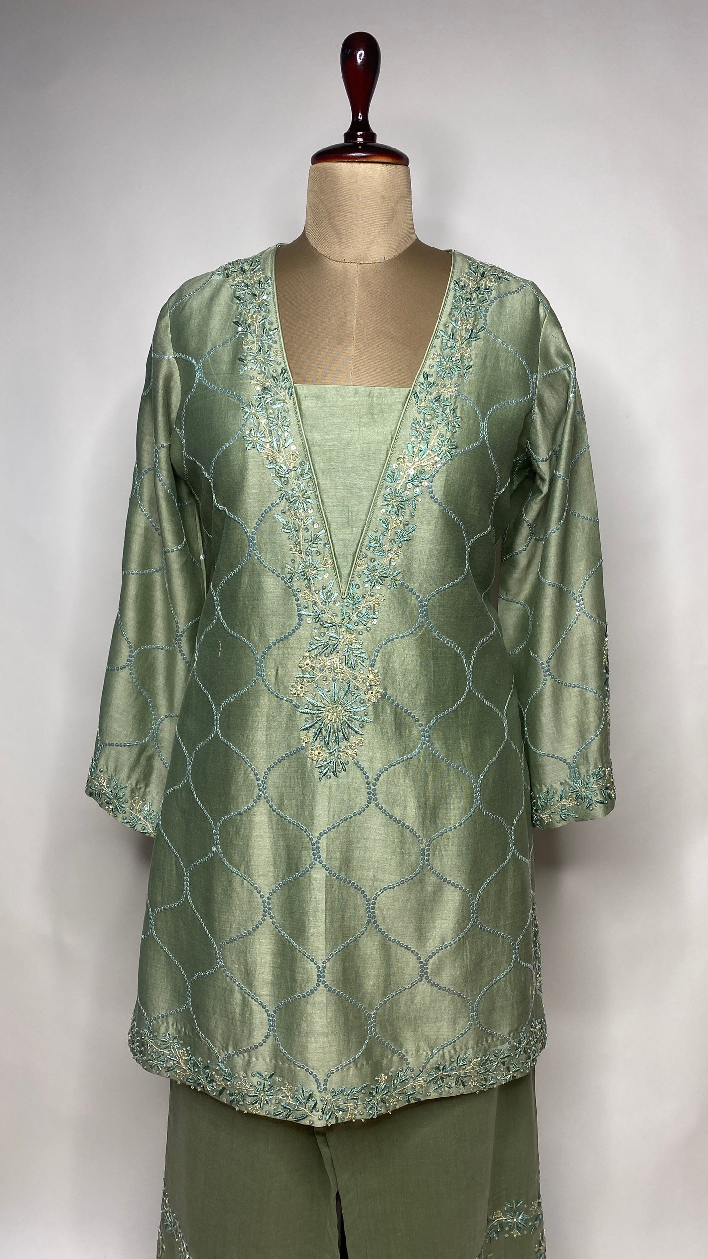 Olive Green Chikankari Short Kurta Set