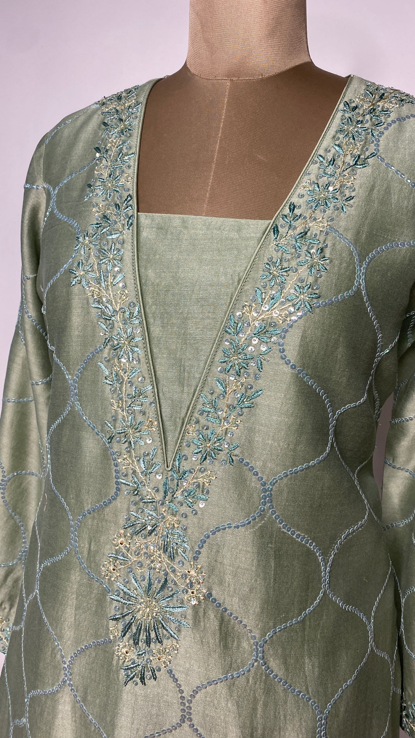 Olive Green Chikankari Short Kurta Set