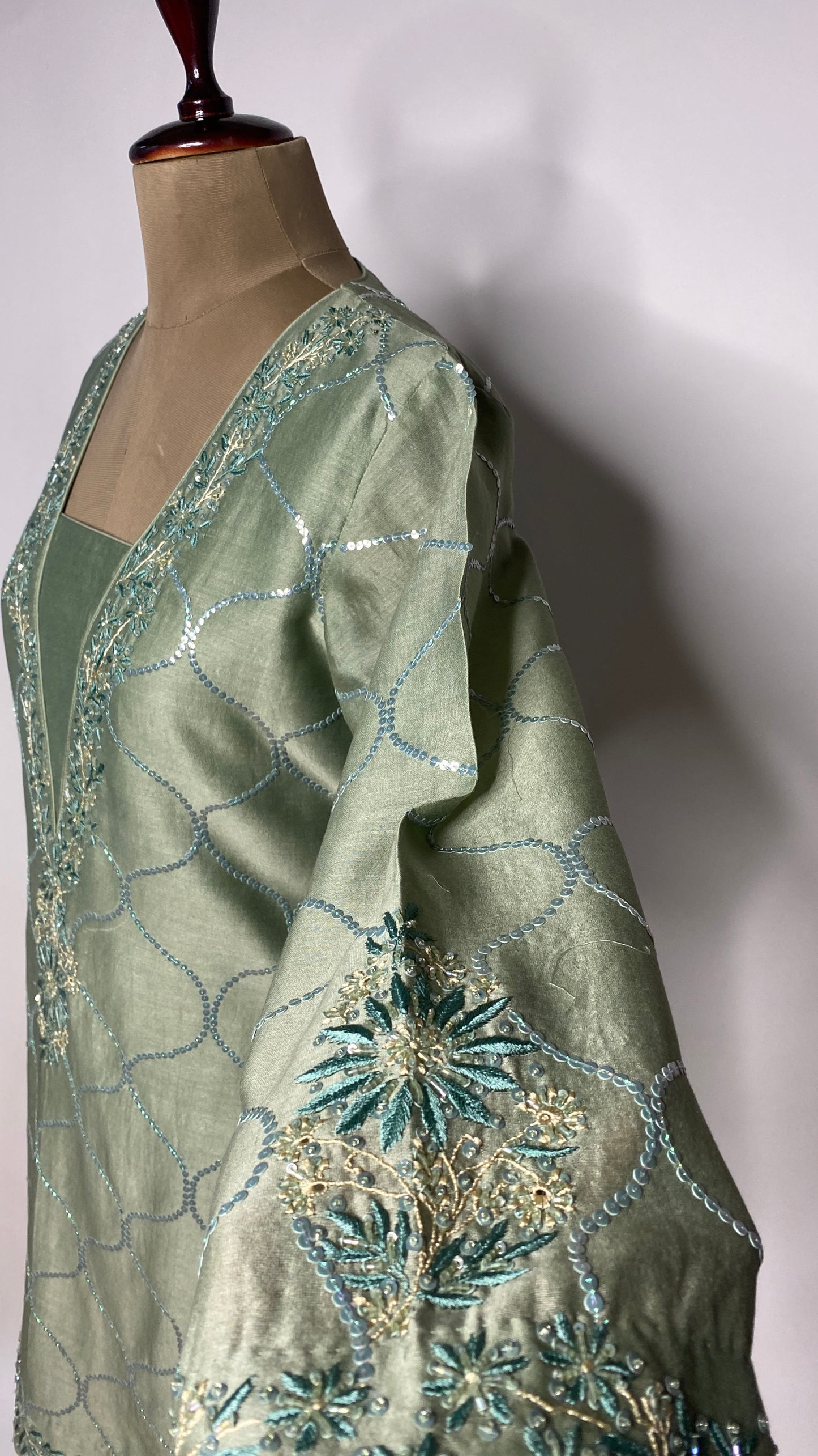 Olive Green Chikankari Short Kurta Set