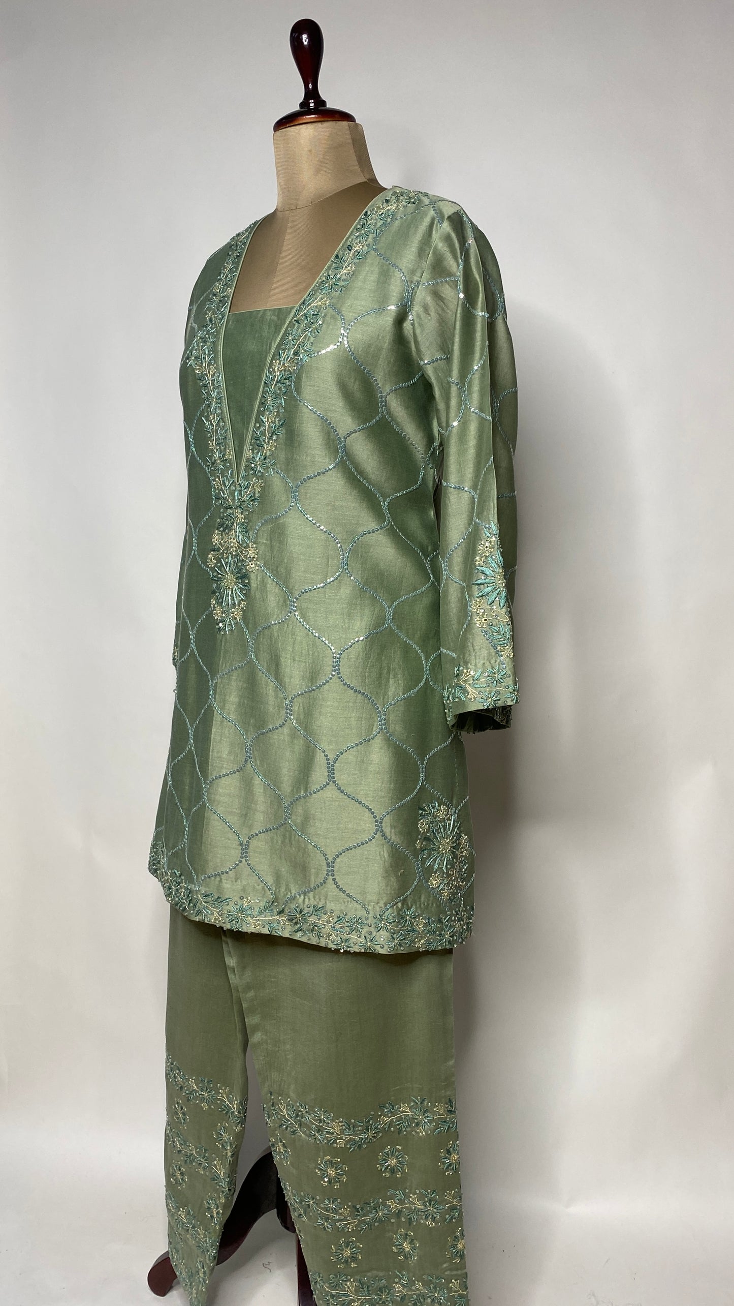 Olive Green Chikankari Short Kurta Set