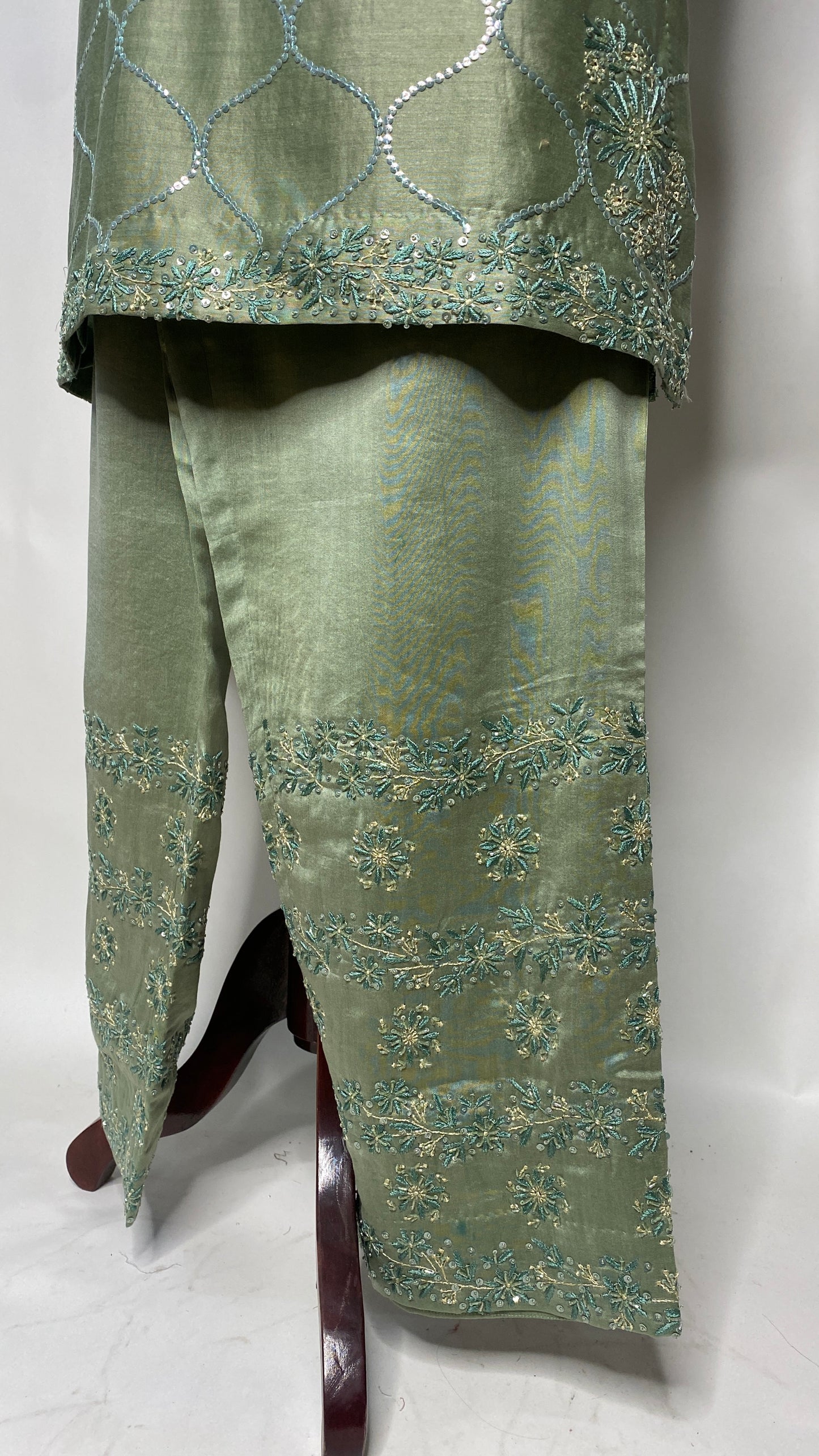Olive Green Chikankari Short Kurta Set