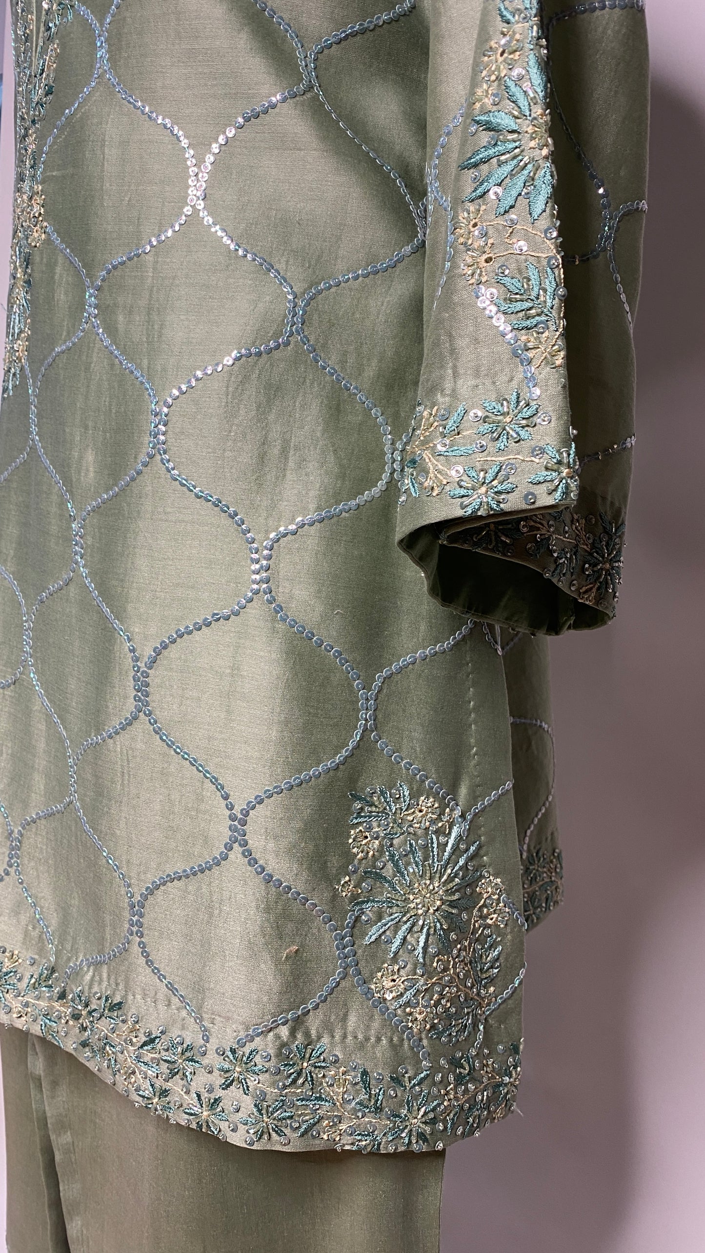 Olive Green Chikankari Short Kurta Set