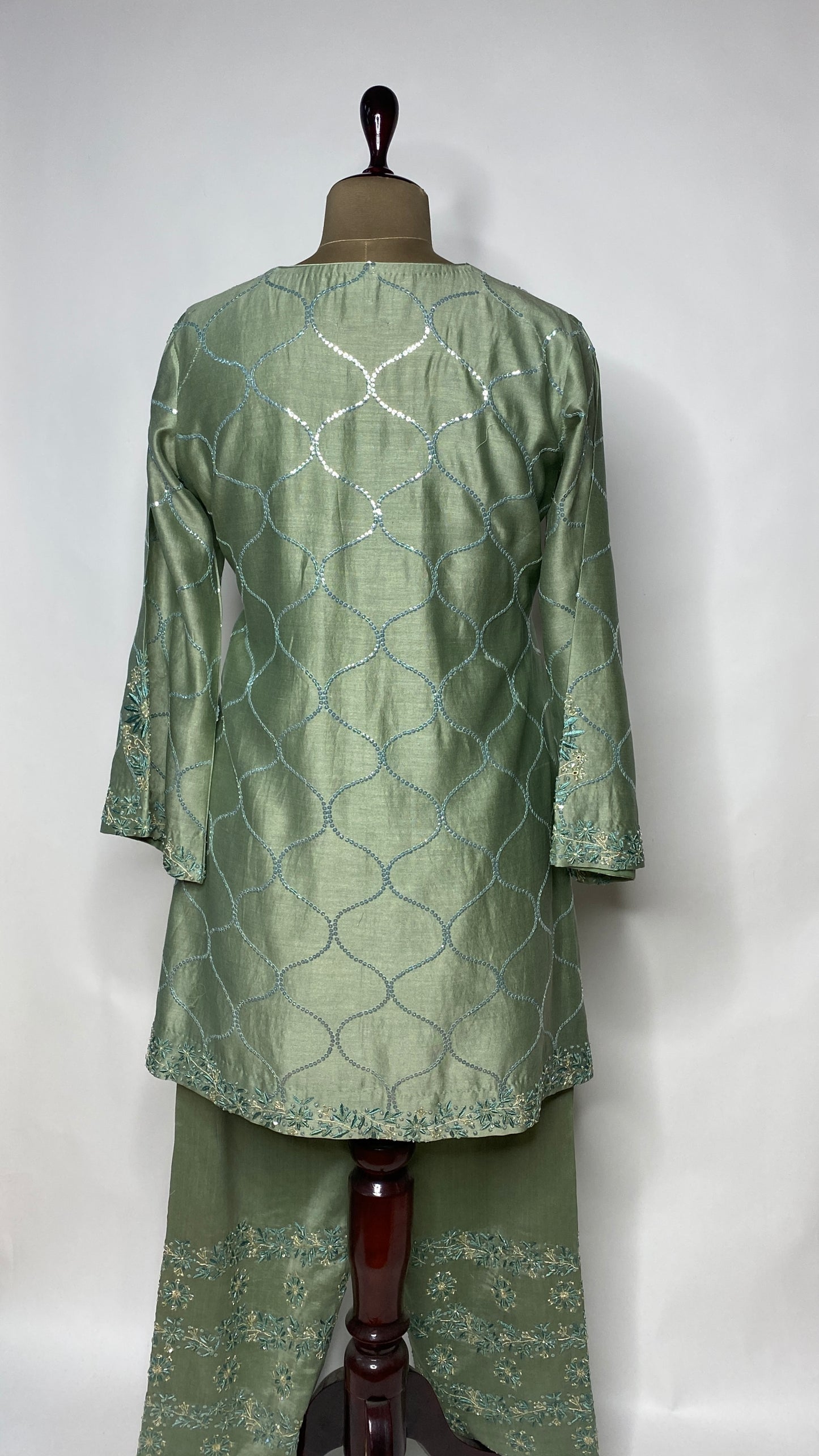 Olive Green Chikankari Short Kurta Set
