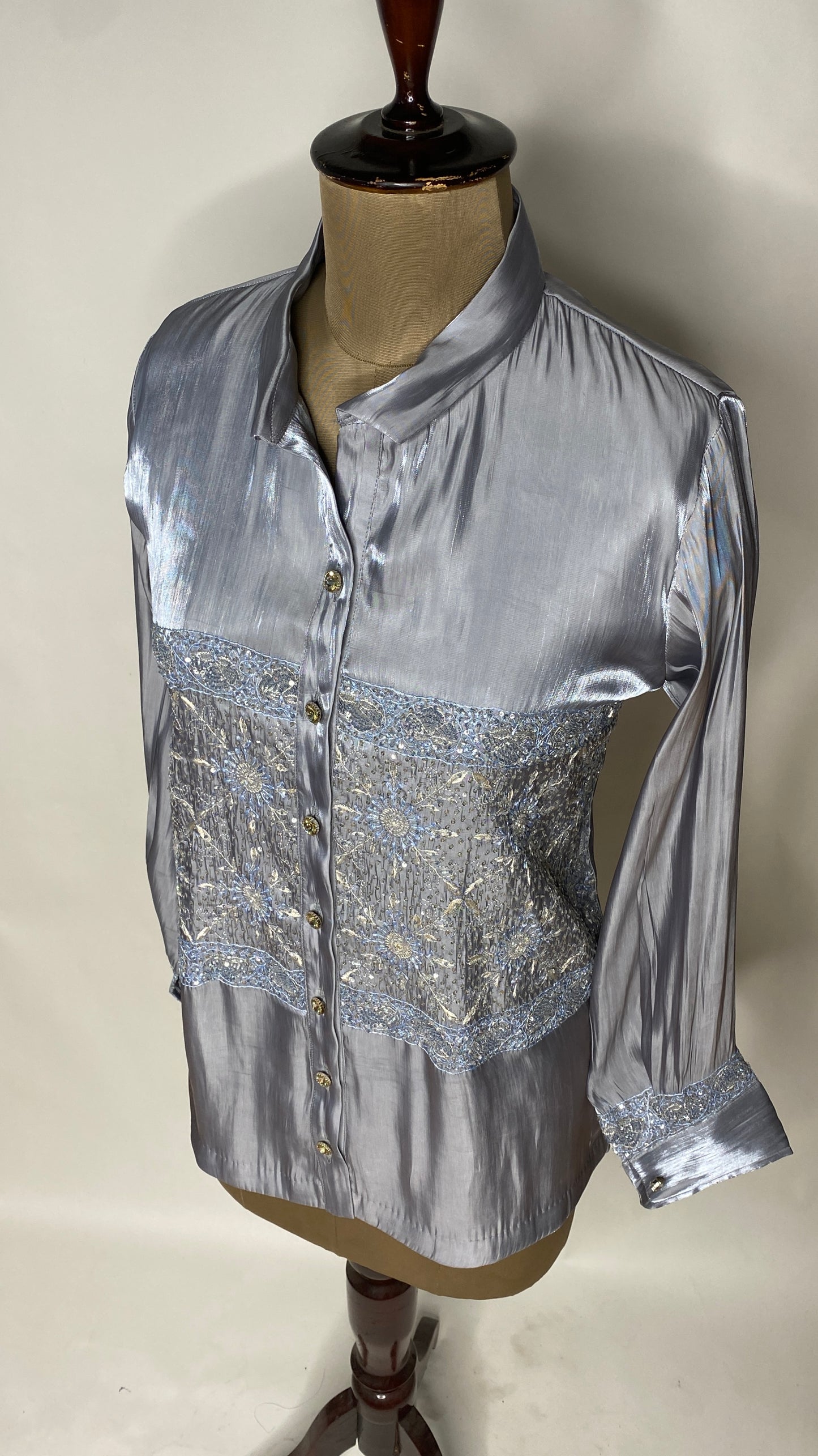 Ice Blue Glass Tissue Chikankari Shirt