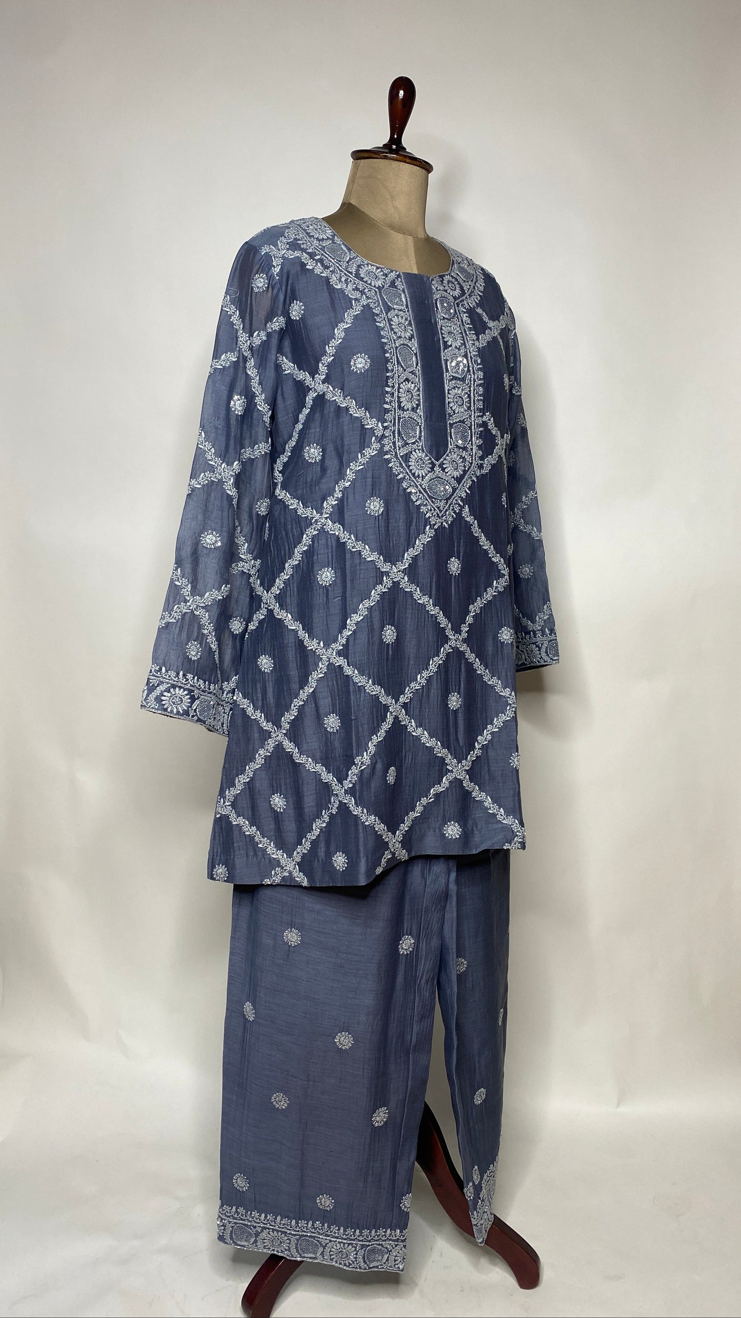 Slate Gray Chikankari Festive Co-ord Set