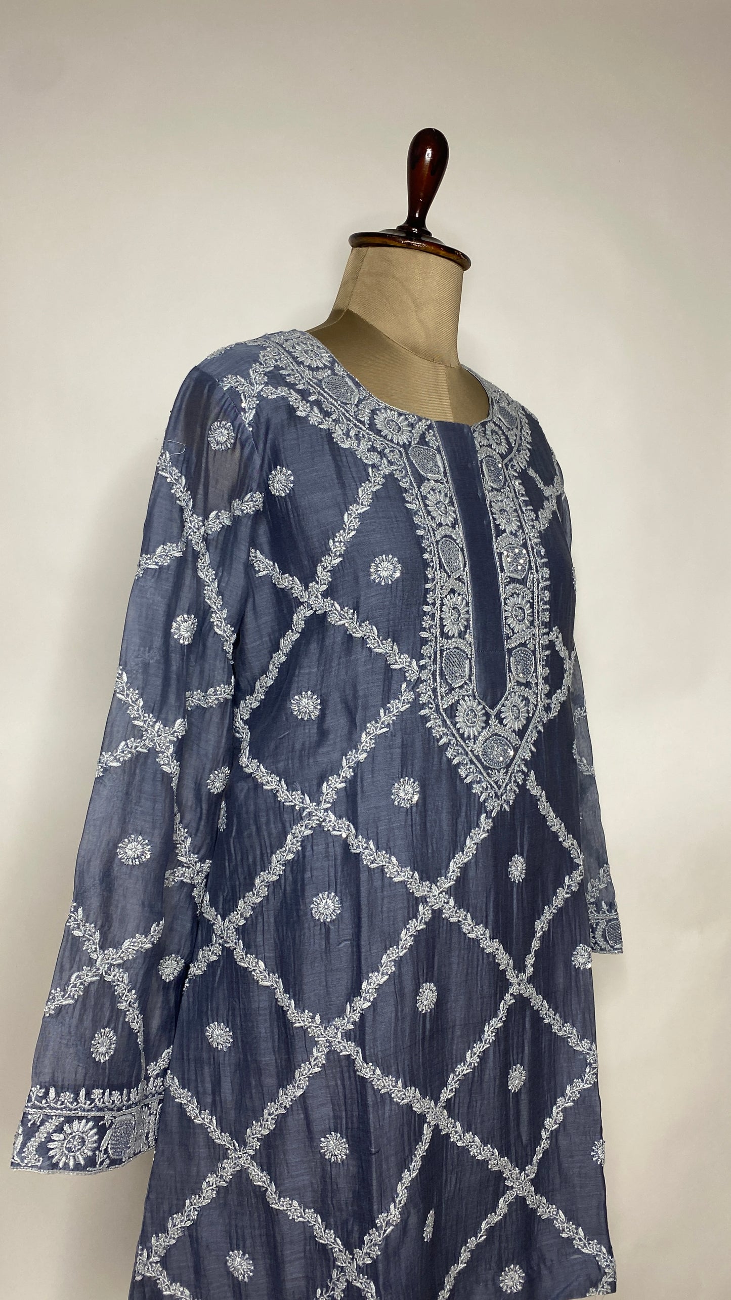 Slate Gray Chikankari Festive Co-ord Set