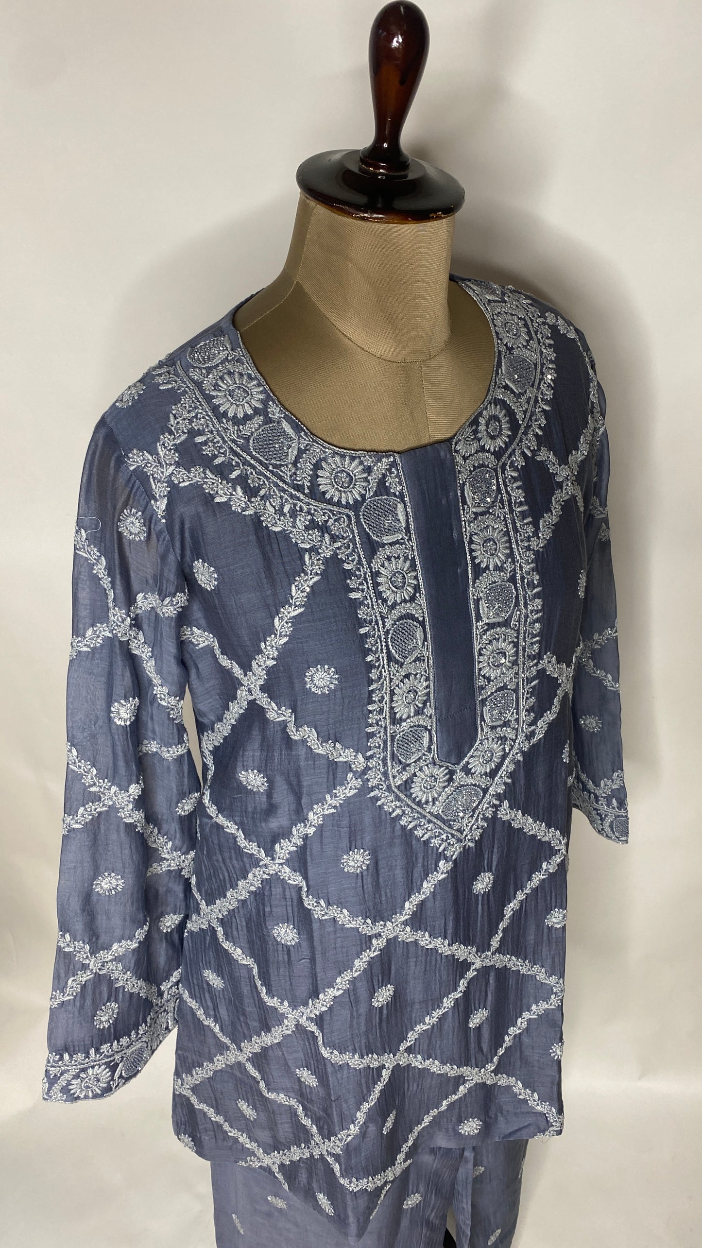 Slate Gray Chikankari Festive Co-ord Set