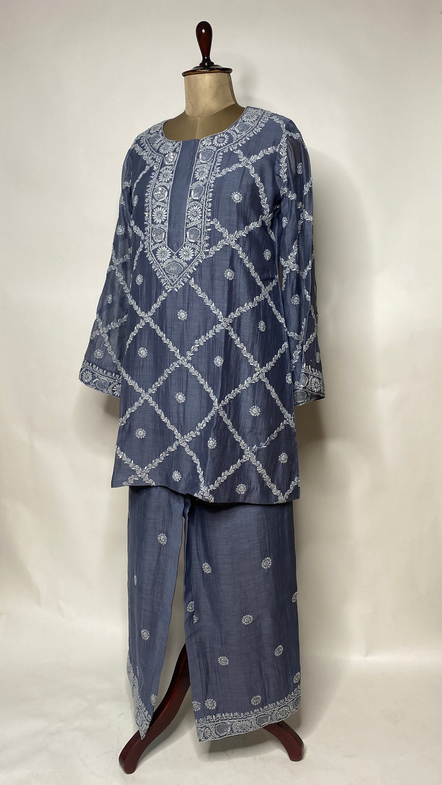 Slate Gray Chikankari Festive Co-ord Set