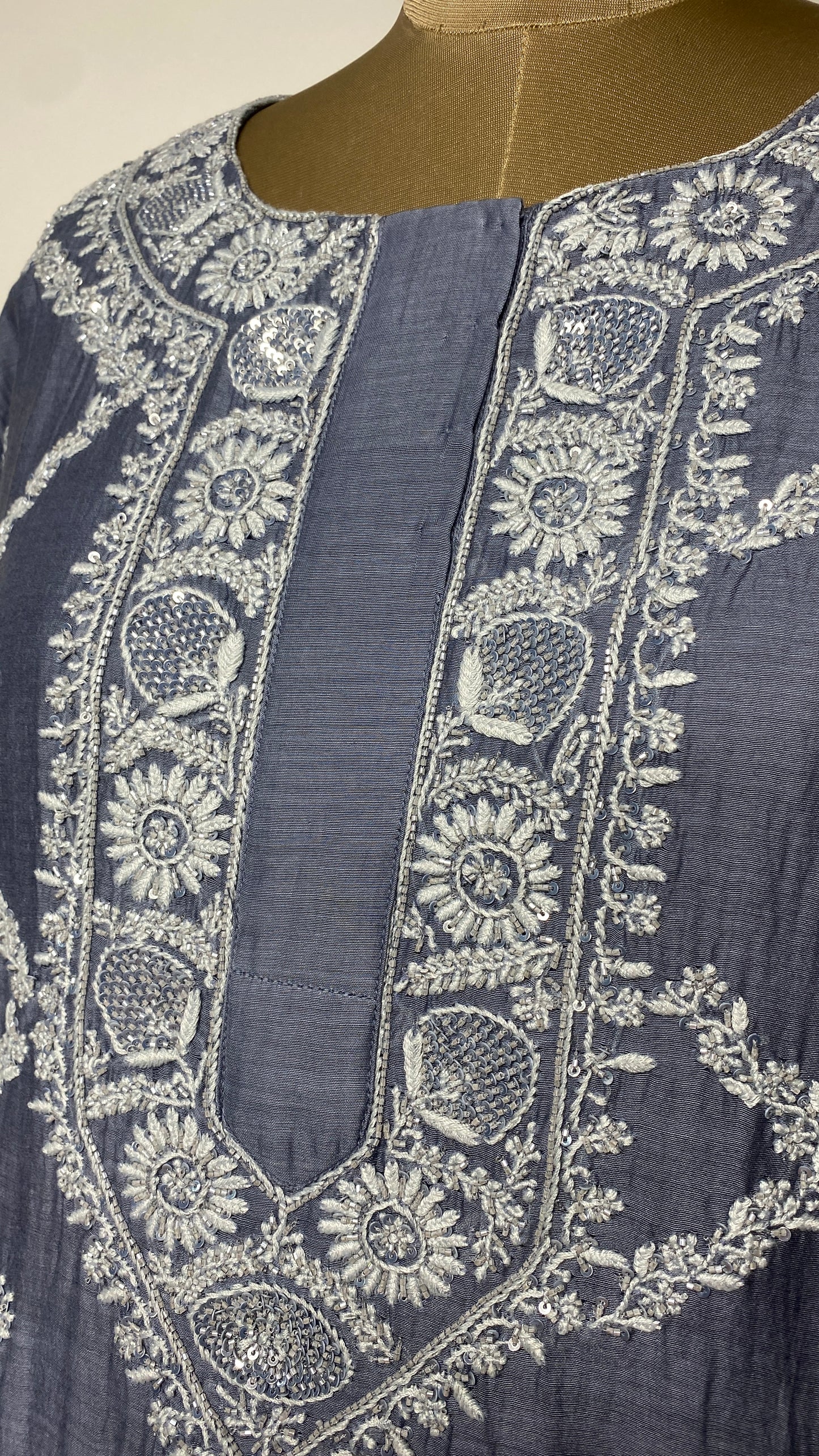 Slate Gray Chikankari Festive Co-ord Set
