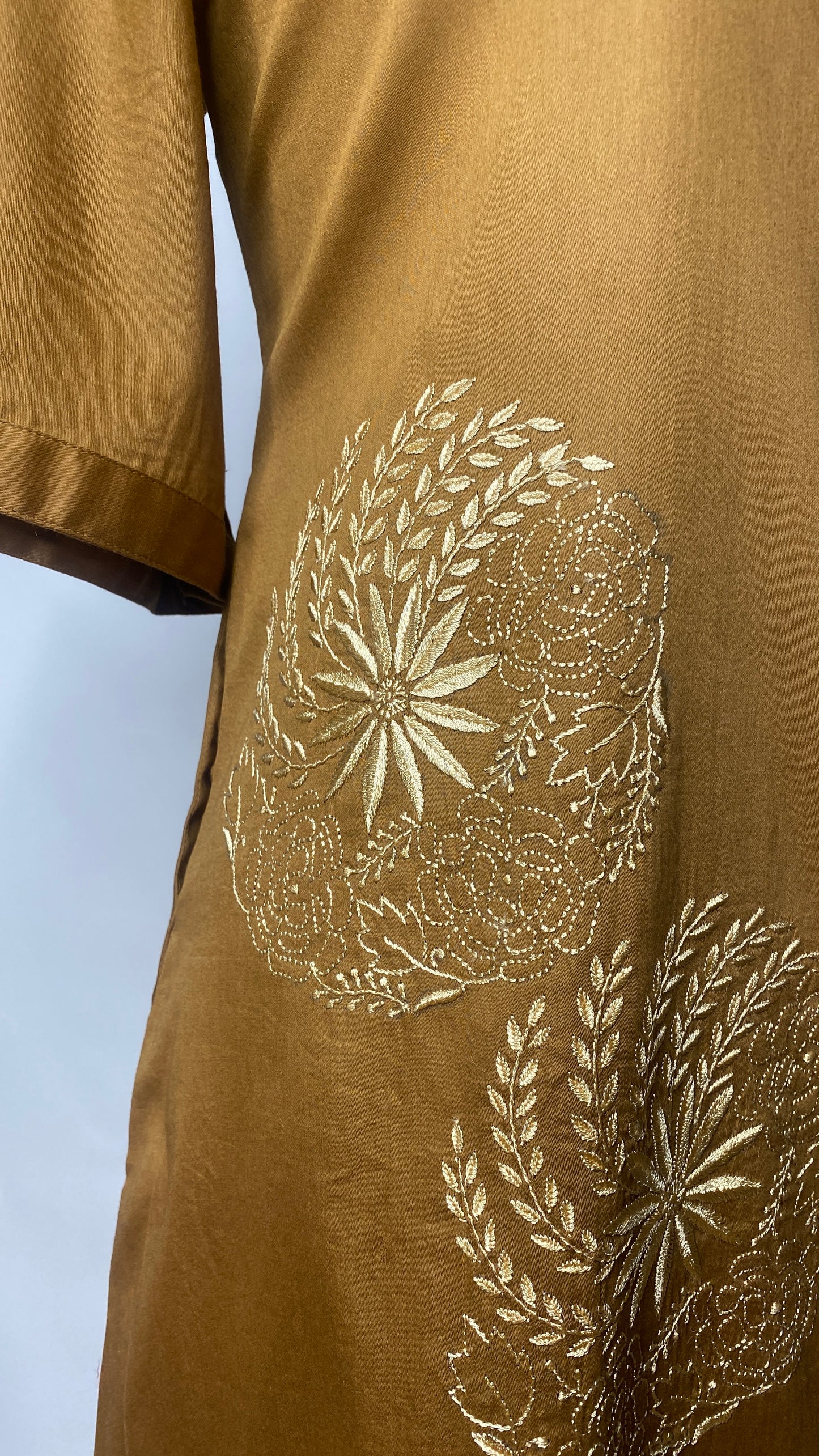 Golden Brown Cotton Chikankari Long Shirt Dress