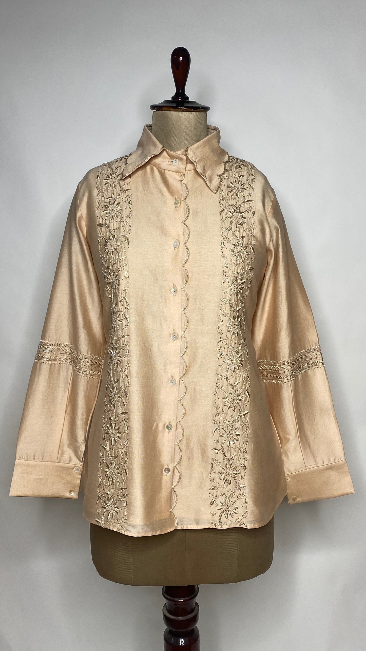 Beige Scallop Collar Chikankari Shirt