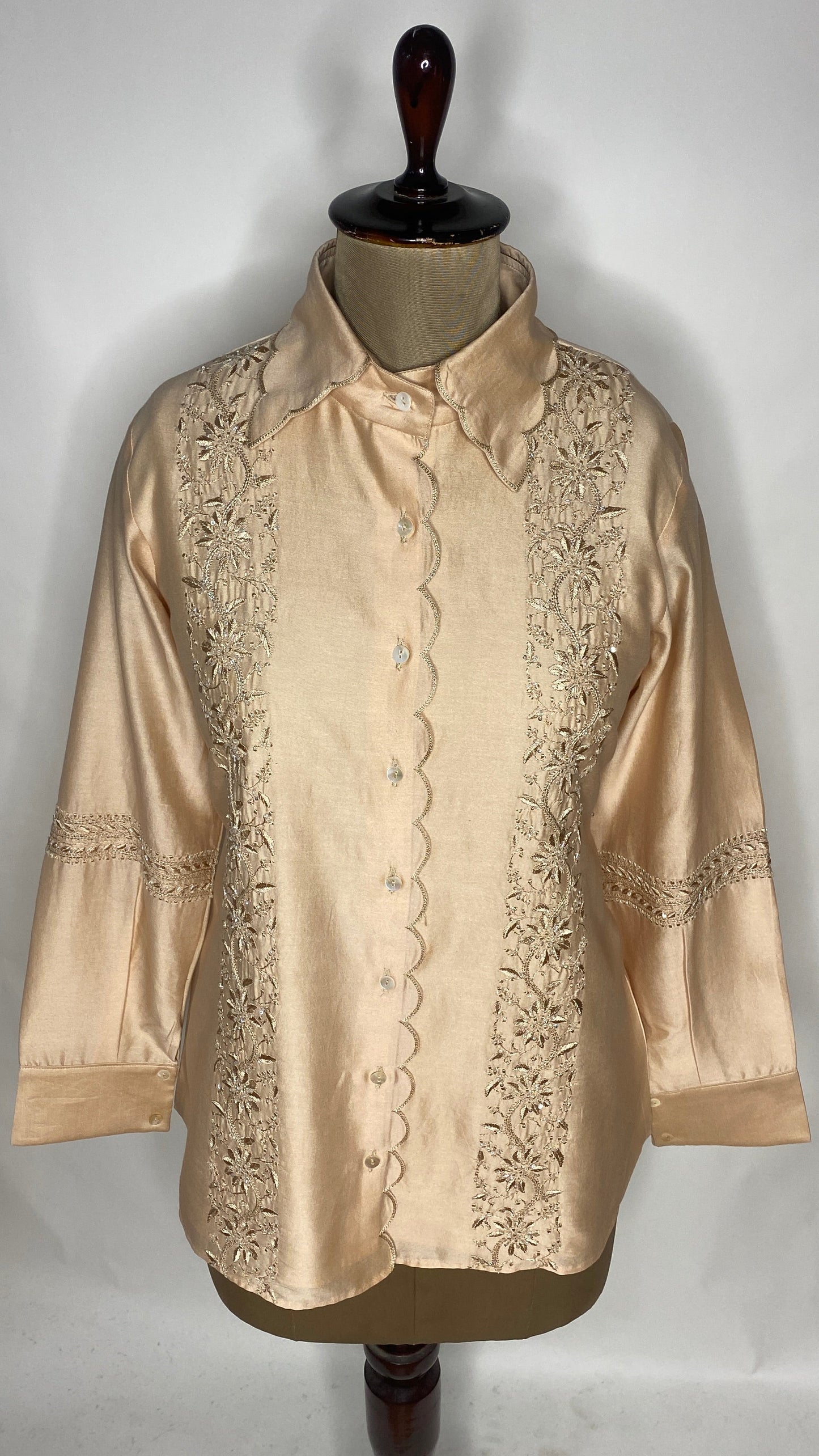Beige Scallop Collar Chikankari Shirt