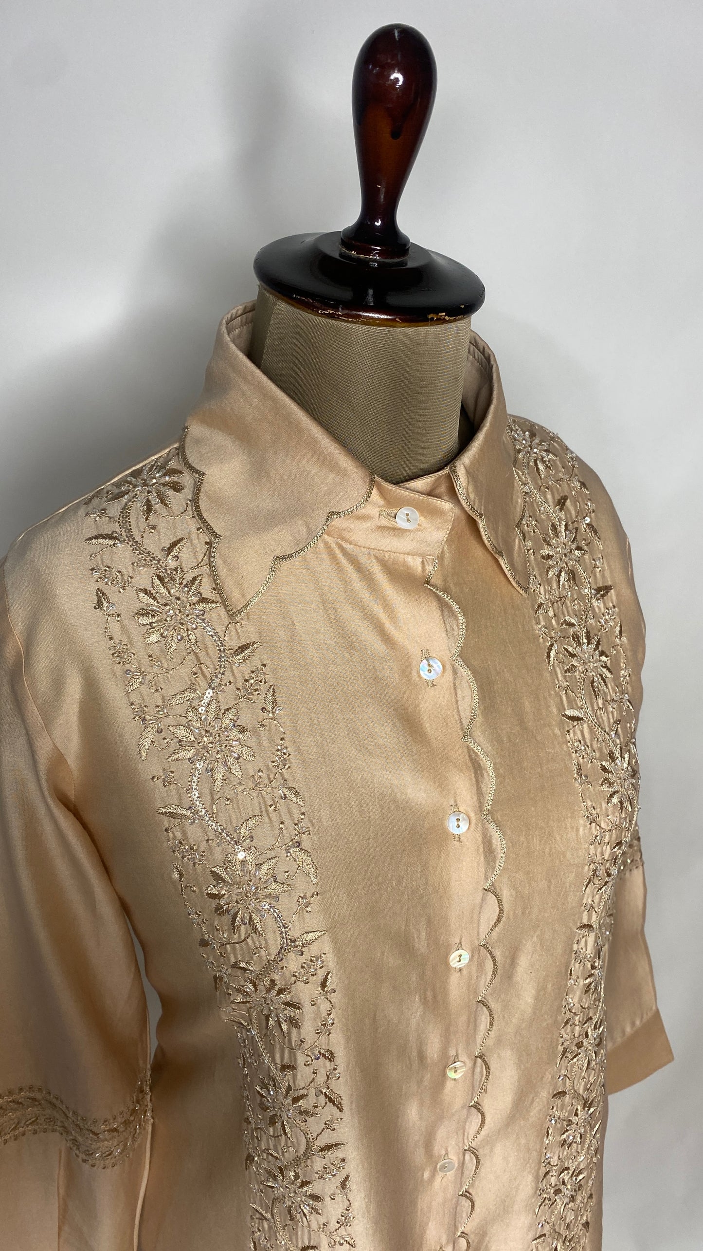 Beige Scallop Collar Chikankari Shirt