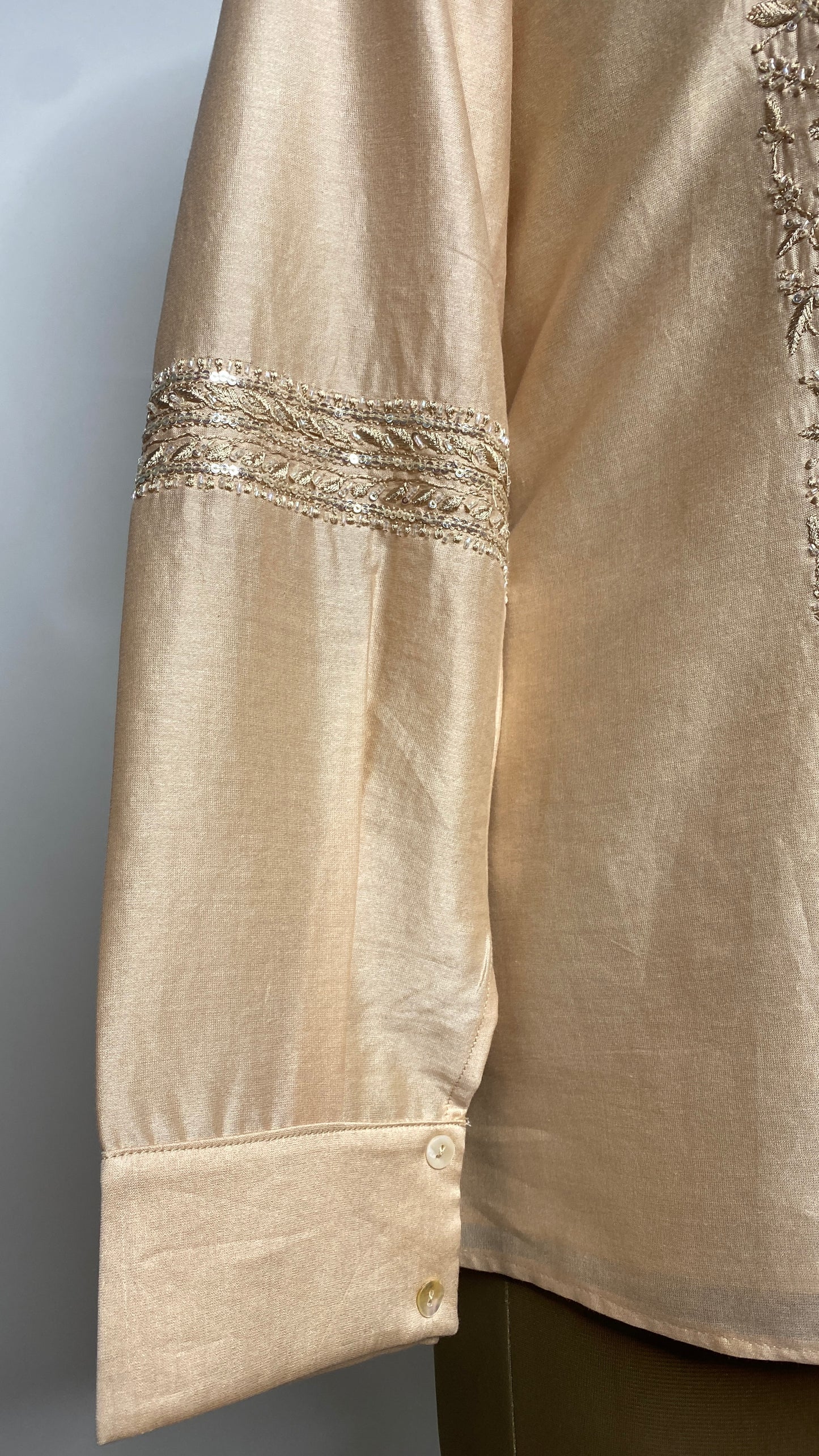 Beige Scallop Collar Chikankari Shirt