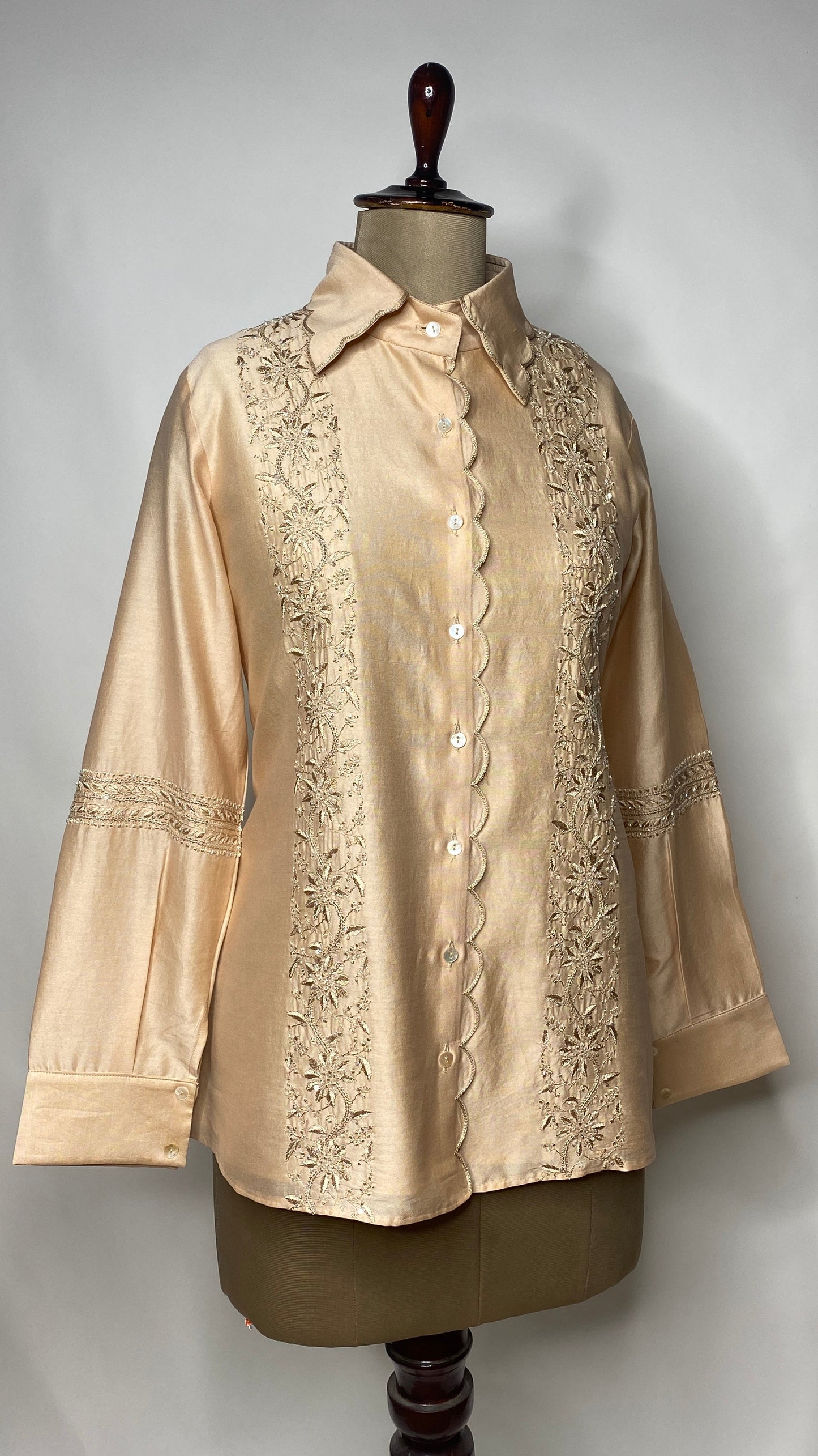 Beige Scallop Collar Chikankari Shirt