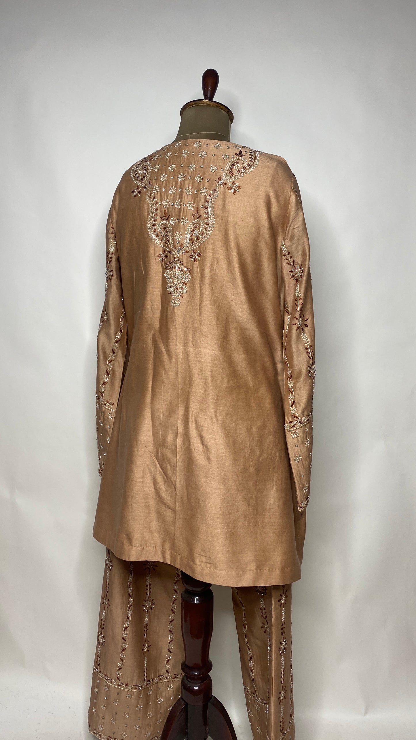 Light Brown Chanderi Chikankari & Stonework Kurta Set