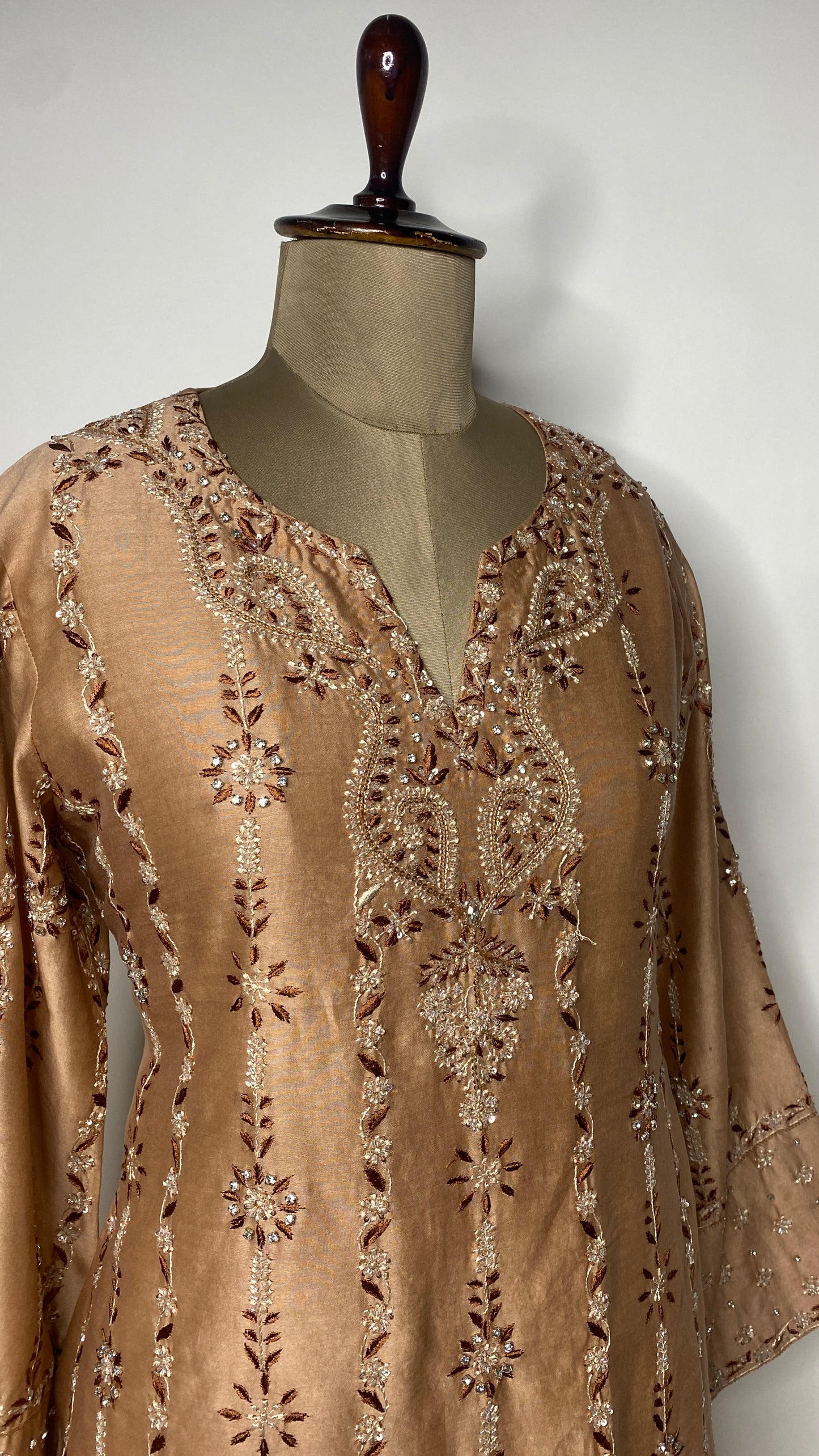 Light Brown Chanderi Chikankari & Stonework Kurta Set