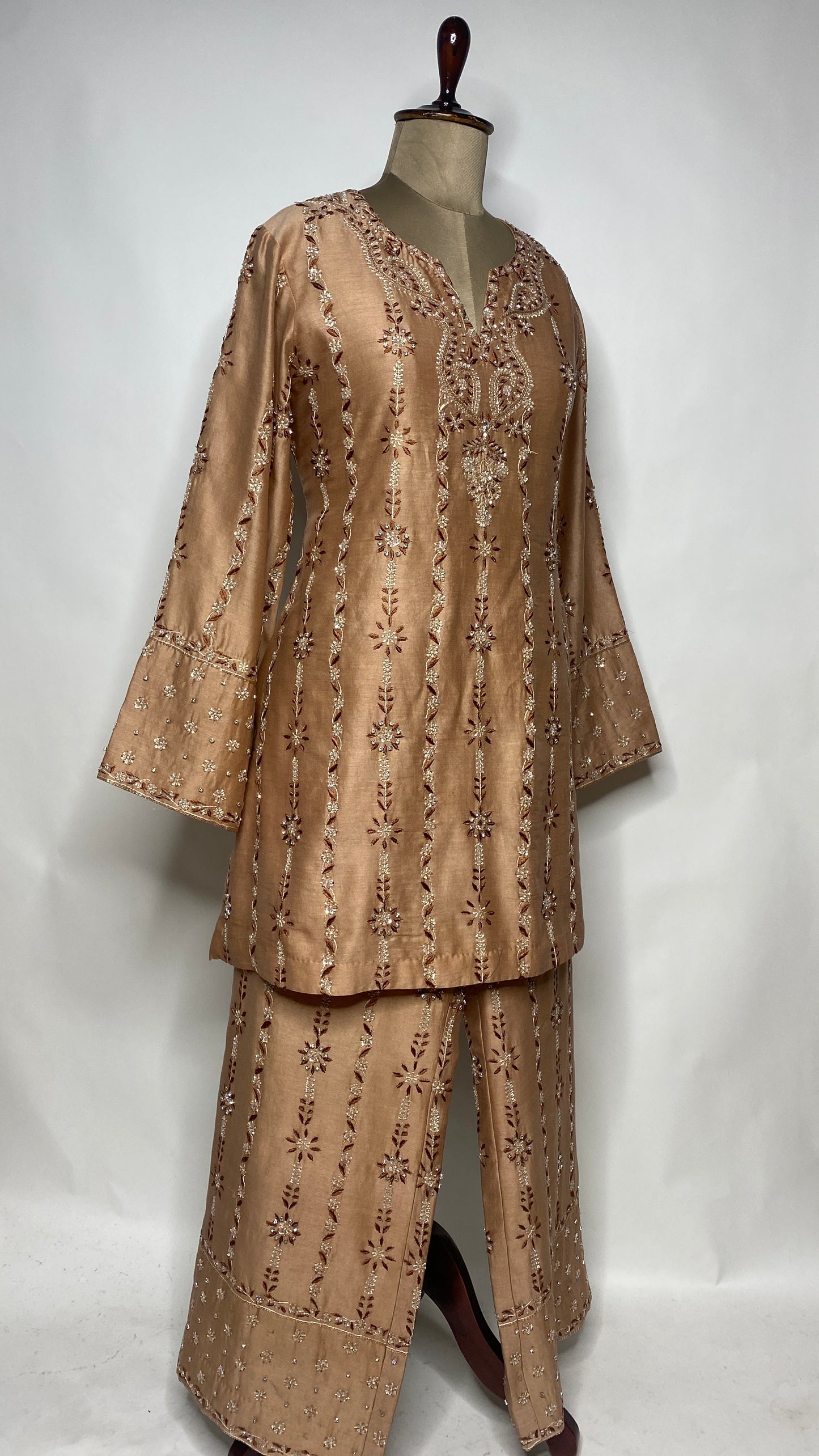 Light Brown Chanderi Chikankari & Stonework Kurta Set