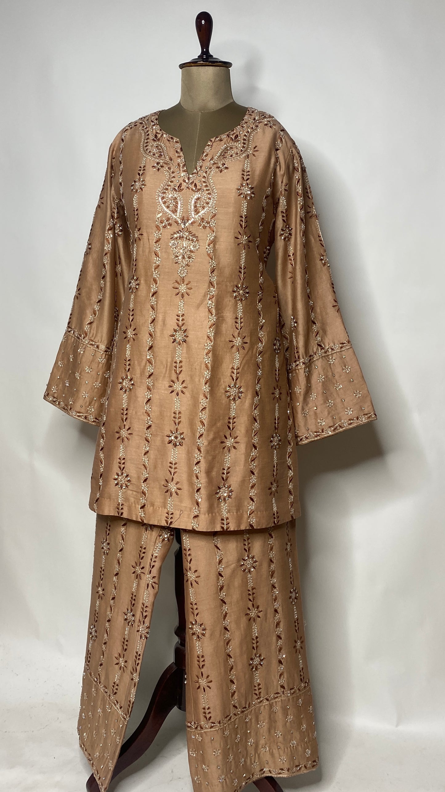 Light Brown Chanderi Chikankari & Stonework Kurta Set