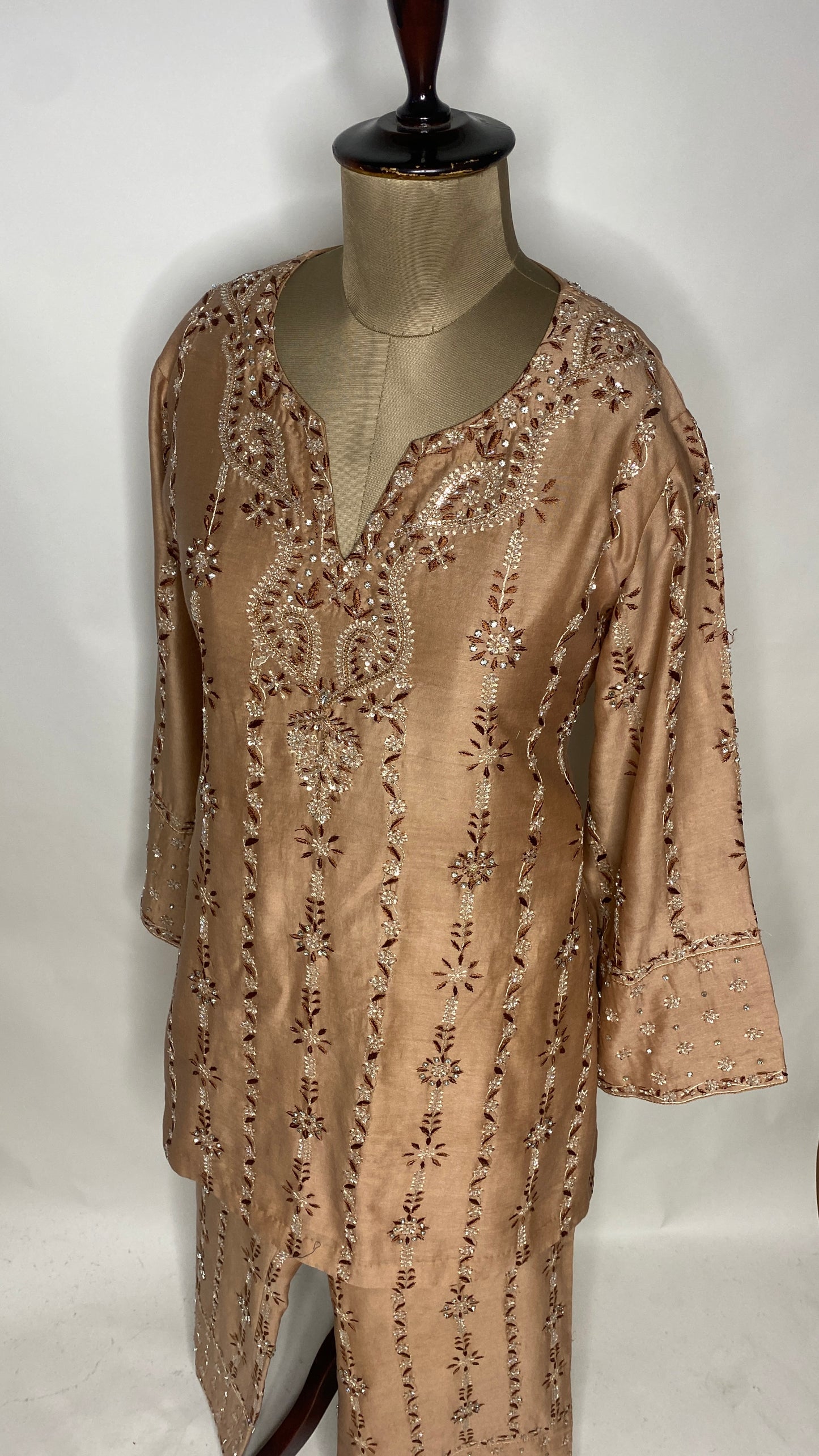 Light Brown Chanderi Chikankari & Stonework Kurta Set