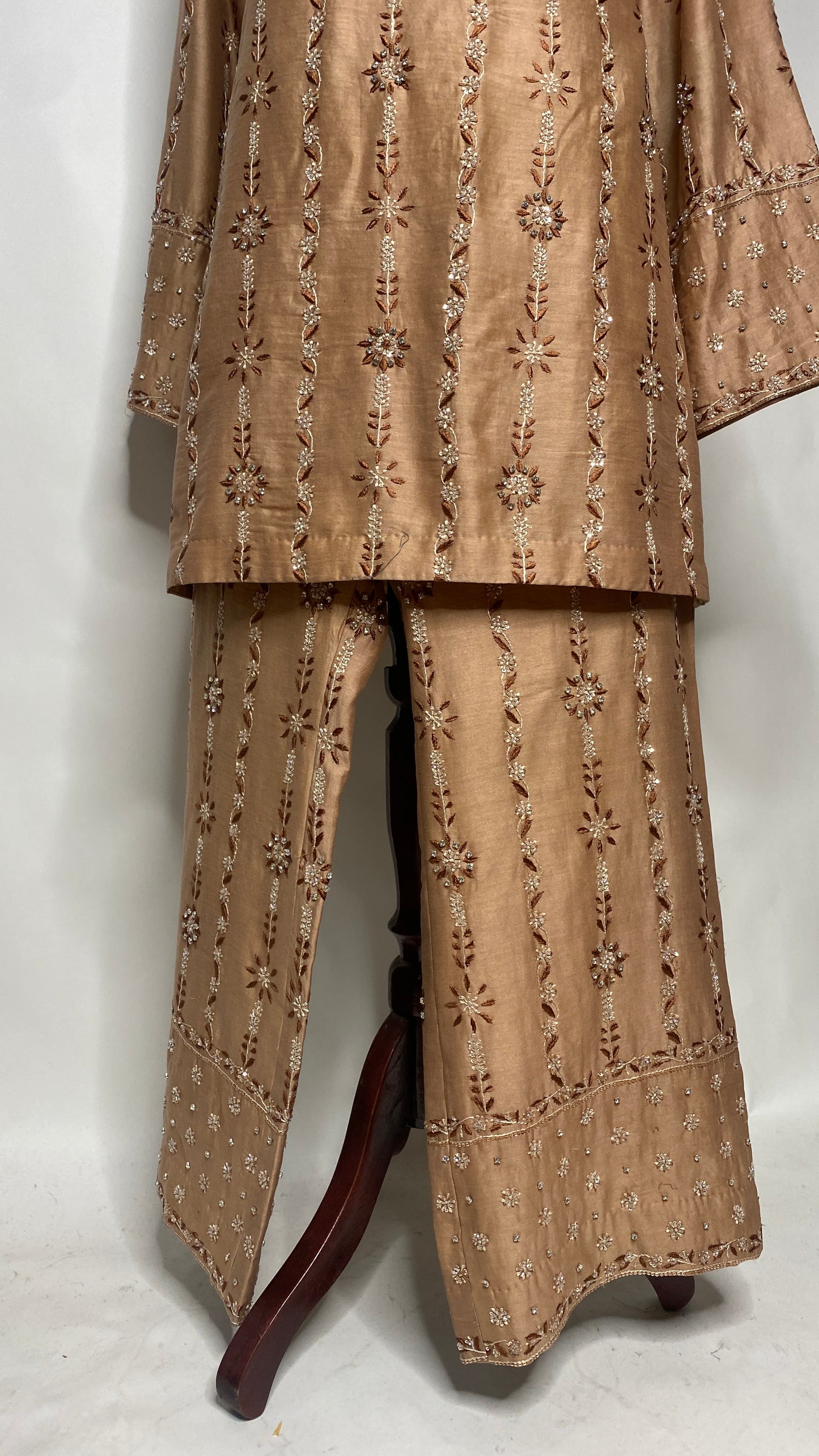 Light Brown Chanderi Chikankari & Stonework Kurta Set