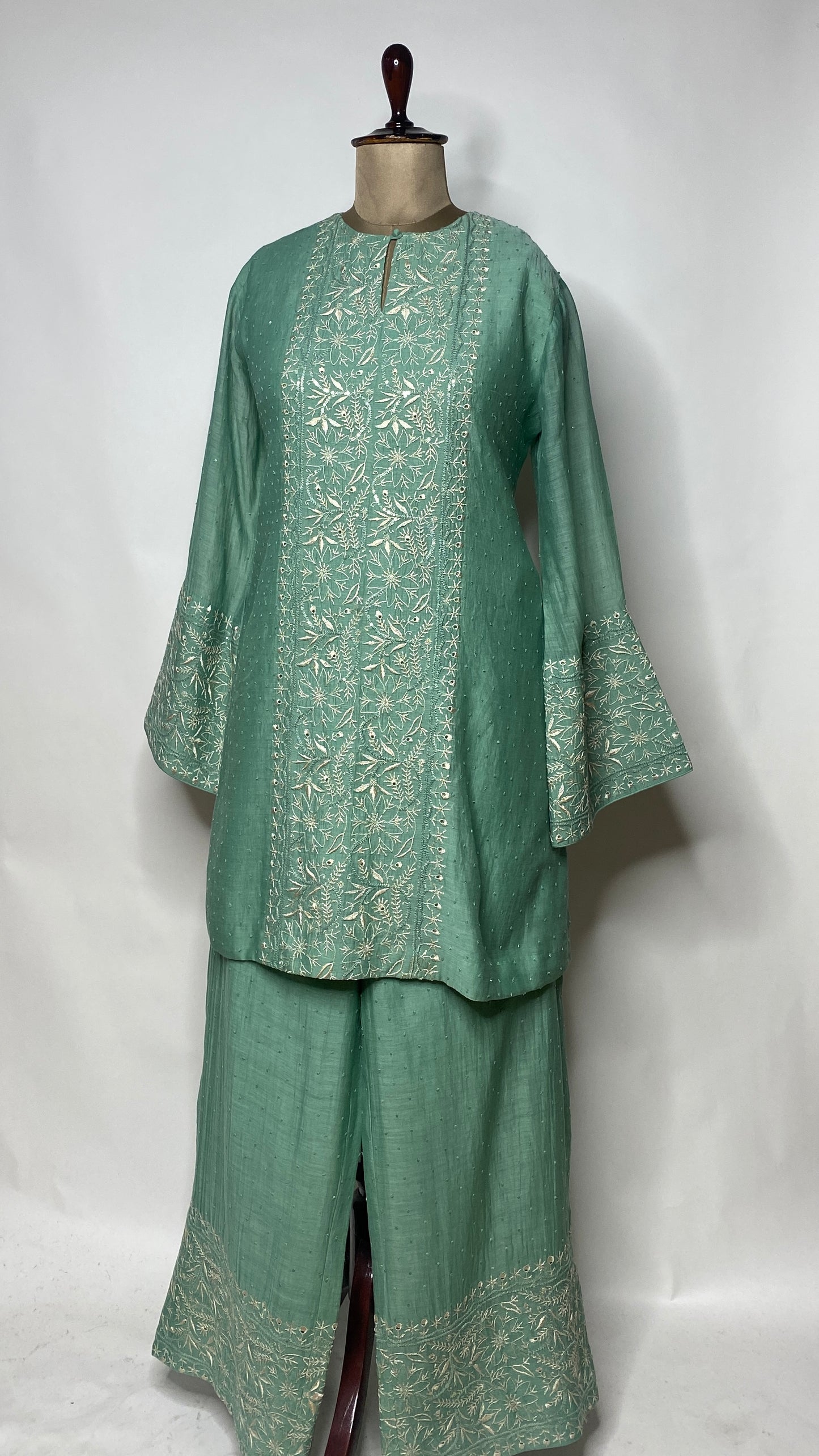 Sea Green Sequin & Chikankari Co-ord Set