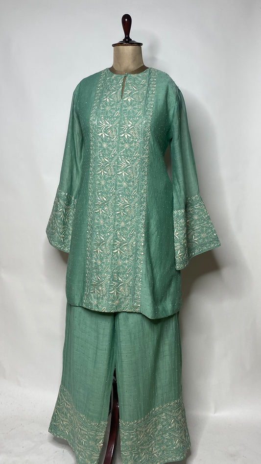 Sea Green Sequin & Chikankari Co-ord Set